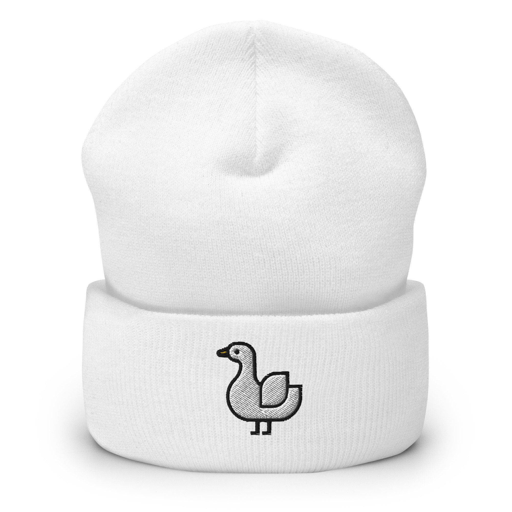 Goose Geese Duck Embroidered Beanie, Handmade Cuffed Knit Unisex Slouchy Adult Winter Hat Cap Gift