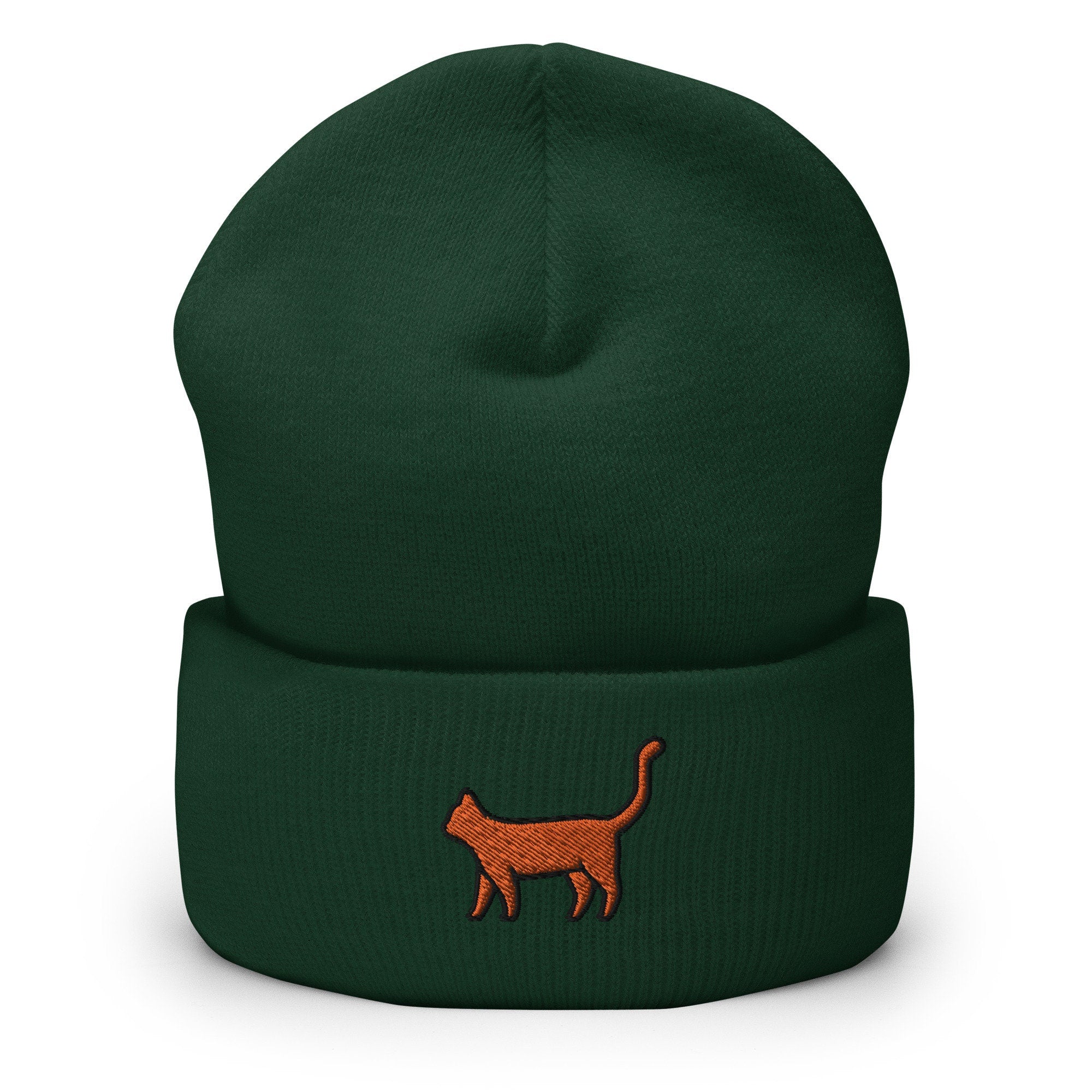 Orange Tabby Cat Lover Gift, Orange Cat Kitty Kitten Embroidered Beanie, Handmade Cuffed Knit Unisex Slouchy Adult Winter Hat Cap Gift