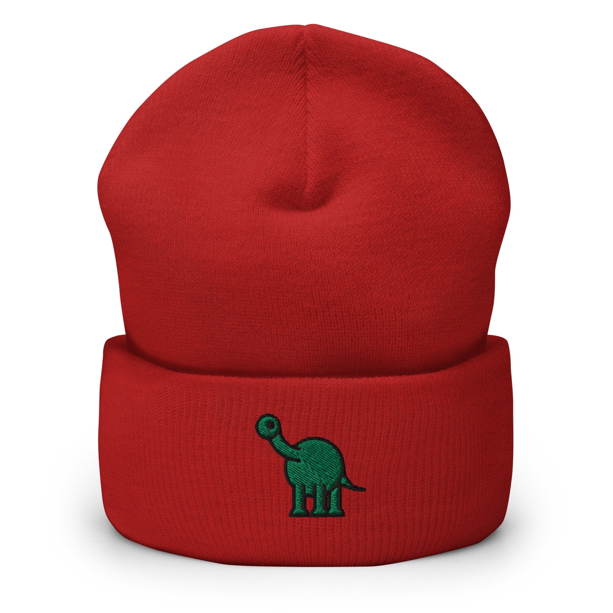 Dinosaur Long Neck Dino, Embroidered Beanie, Handmade Cuffed Knit Unisex Slouchy Adult Winter Hat Cap Gift