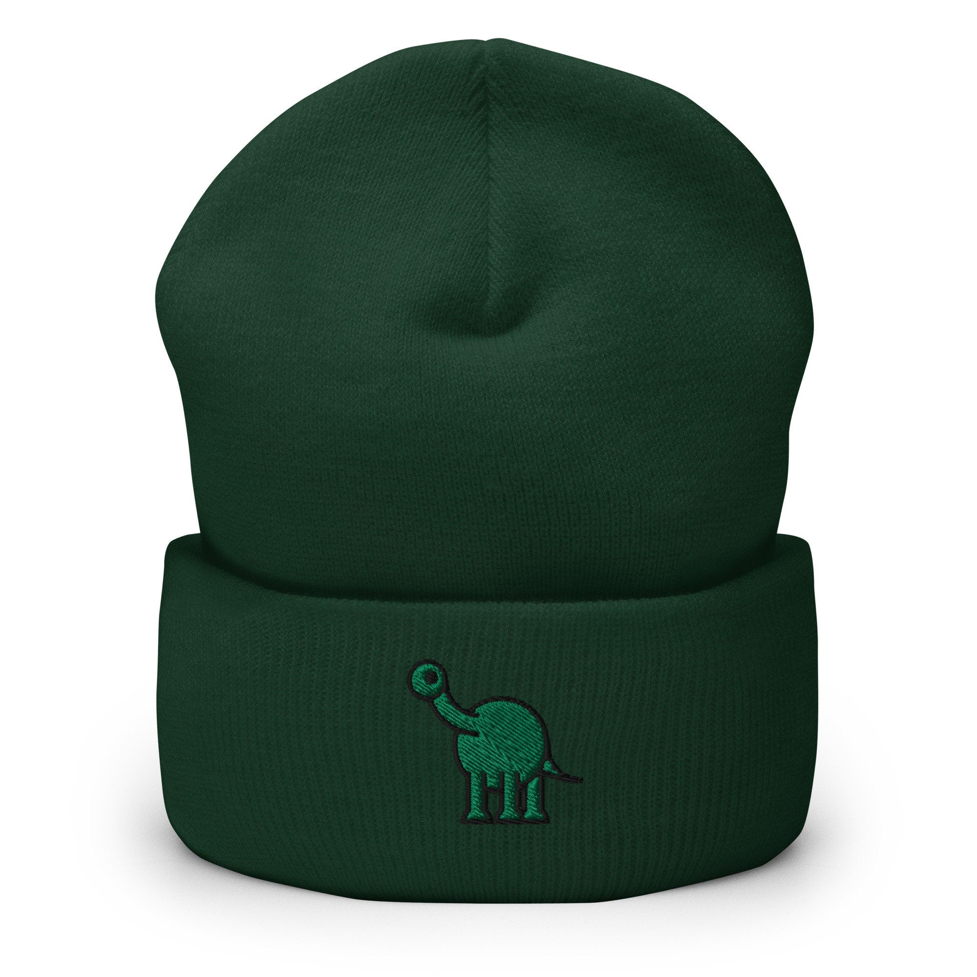 Dinosaur Long Neck Dino, Embroidered Beanie, Handmade Cuffed Knit Unisex Slouchy Adult Winter Hat Cap Gift