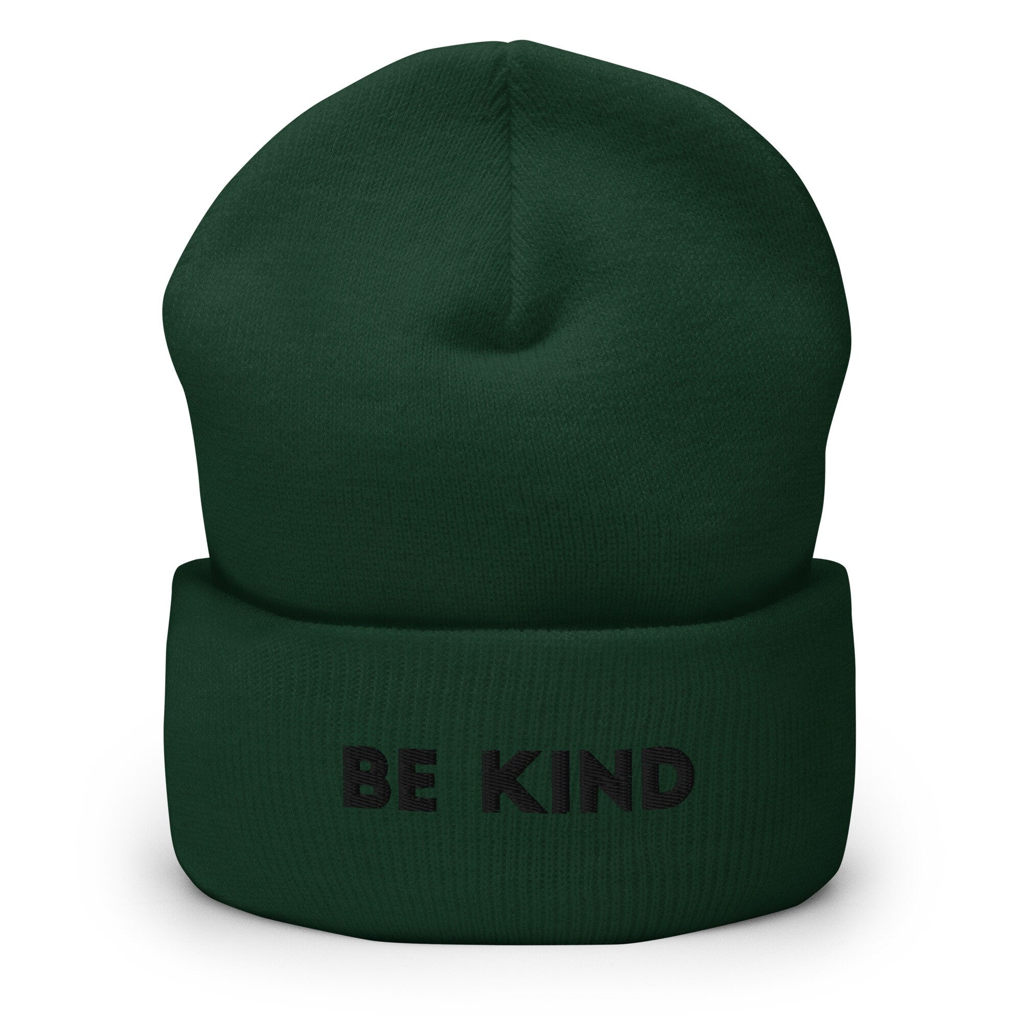 Be Kind Text Embroidered Beanie, Handmade Cuffed Knit Unisex Slouchy Adult Winter Hat Cap Gift