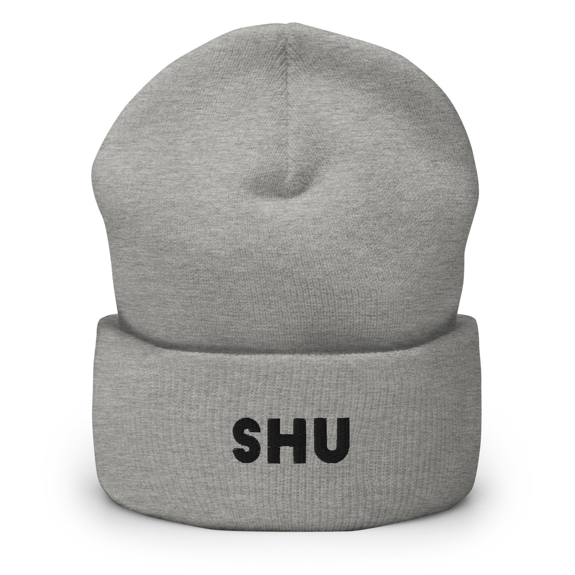 Shu Embroidered Beanie, Handmade Cuffed Knit Unisex Slouchy Adult Winter Hat Cap Gift