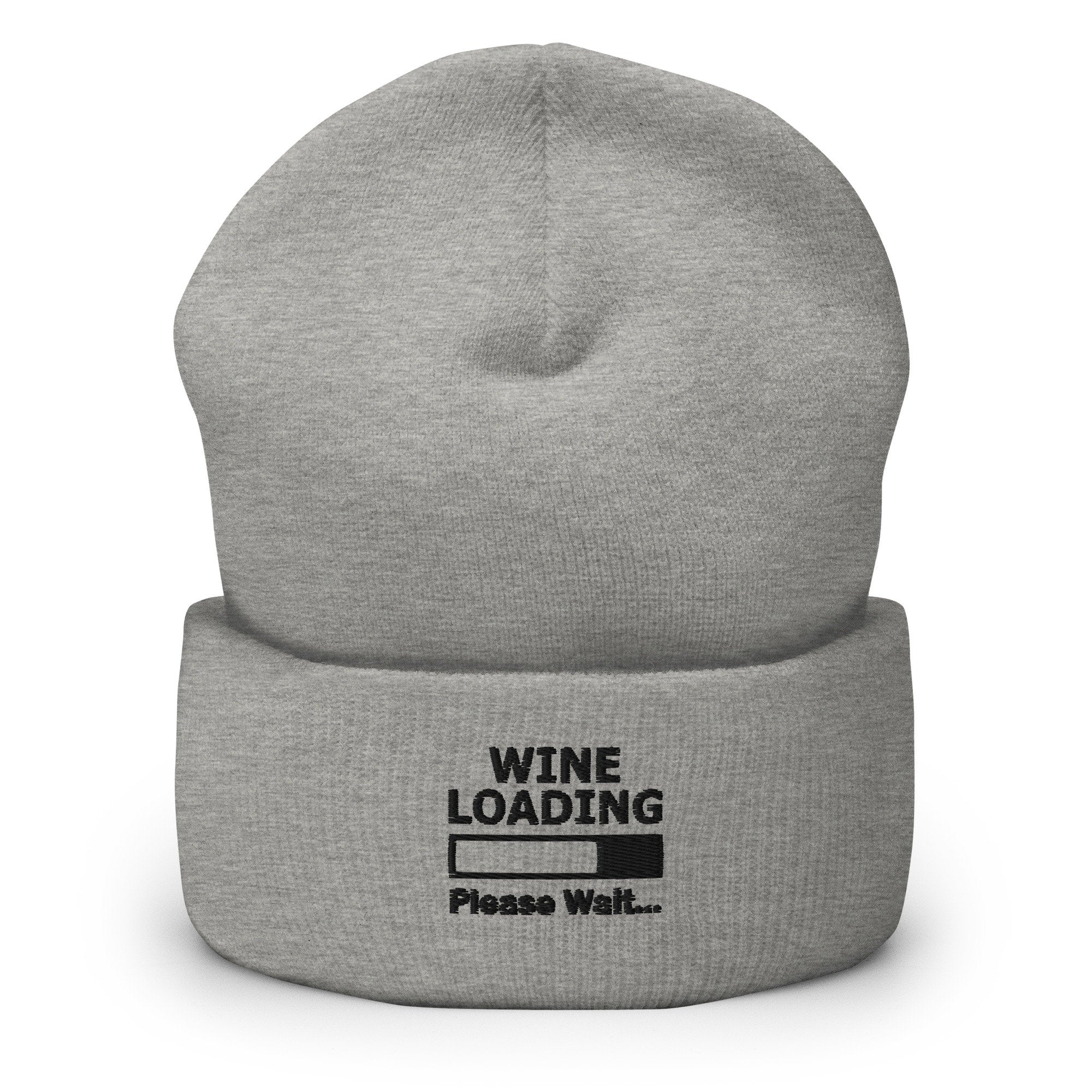 Wine Embroidered Beanie, Handmade Cuffed Knit Unisex Slouchy Adult Winter Hat Cap Gift, Funny Wine Font