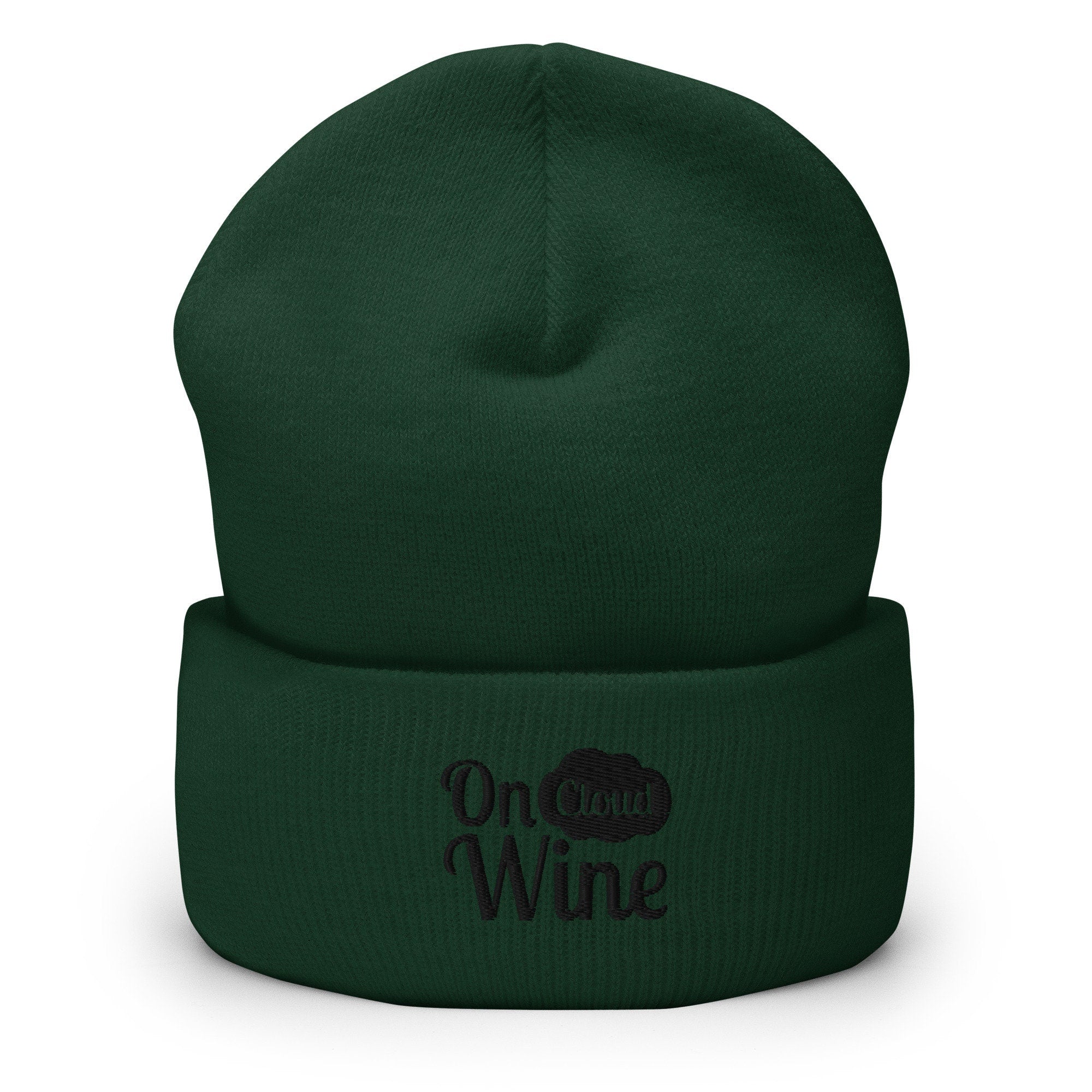 Wine Embroidered Beanie, Cute Handmade Cuffed Knit Unisex Slouchy Adult Winter Hat Cap Gift