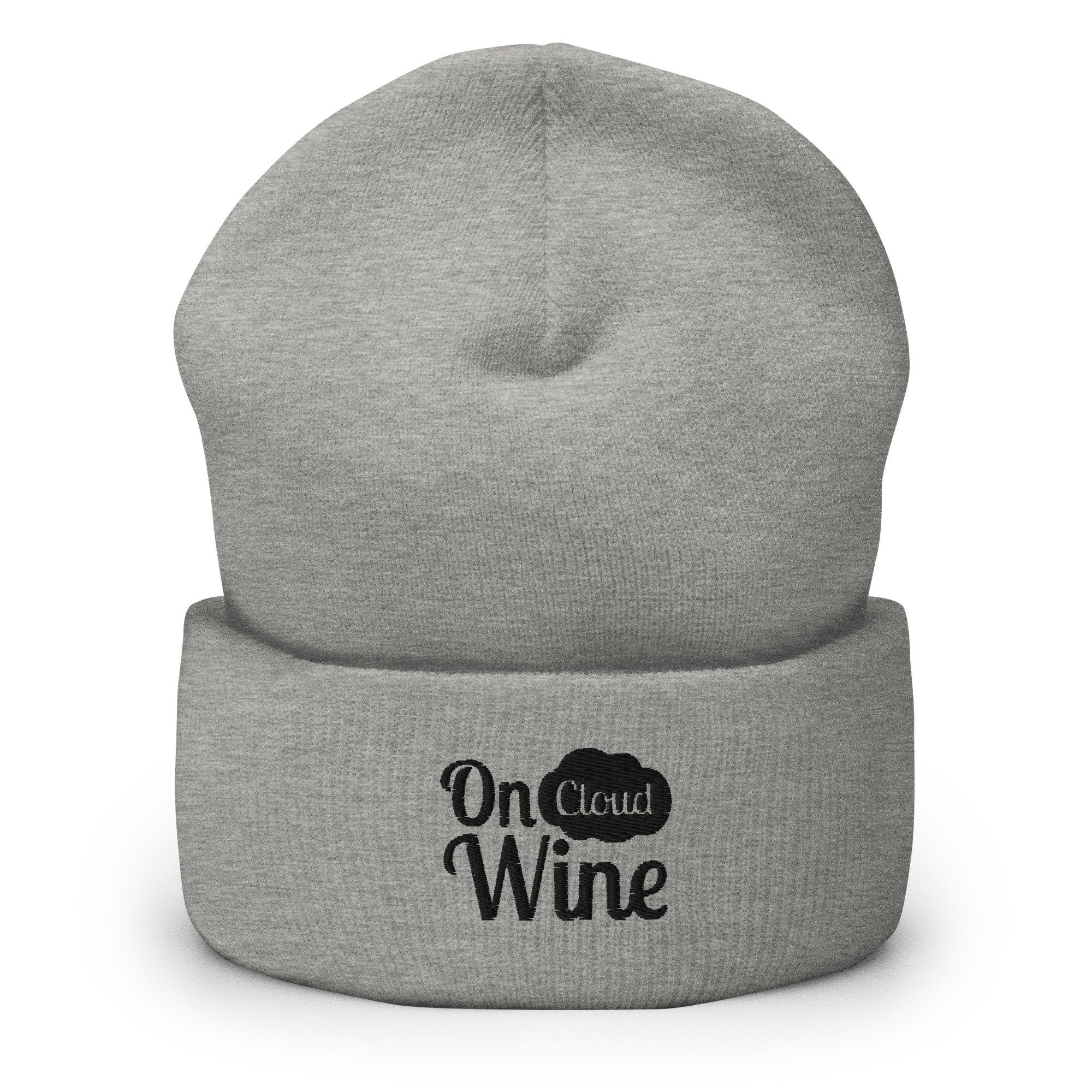 Wine Embroidered Beanie, Cute Handmade Cuffed Knit Unisex Slouchy Adult Winter Hat Cap Gift