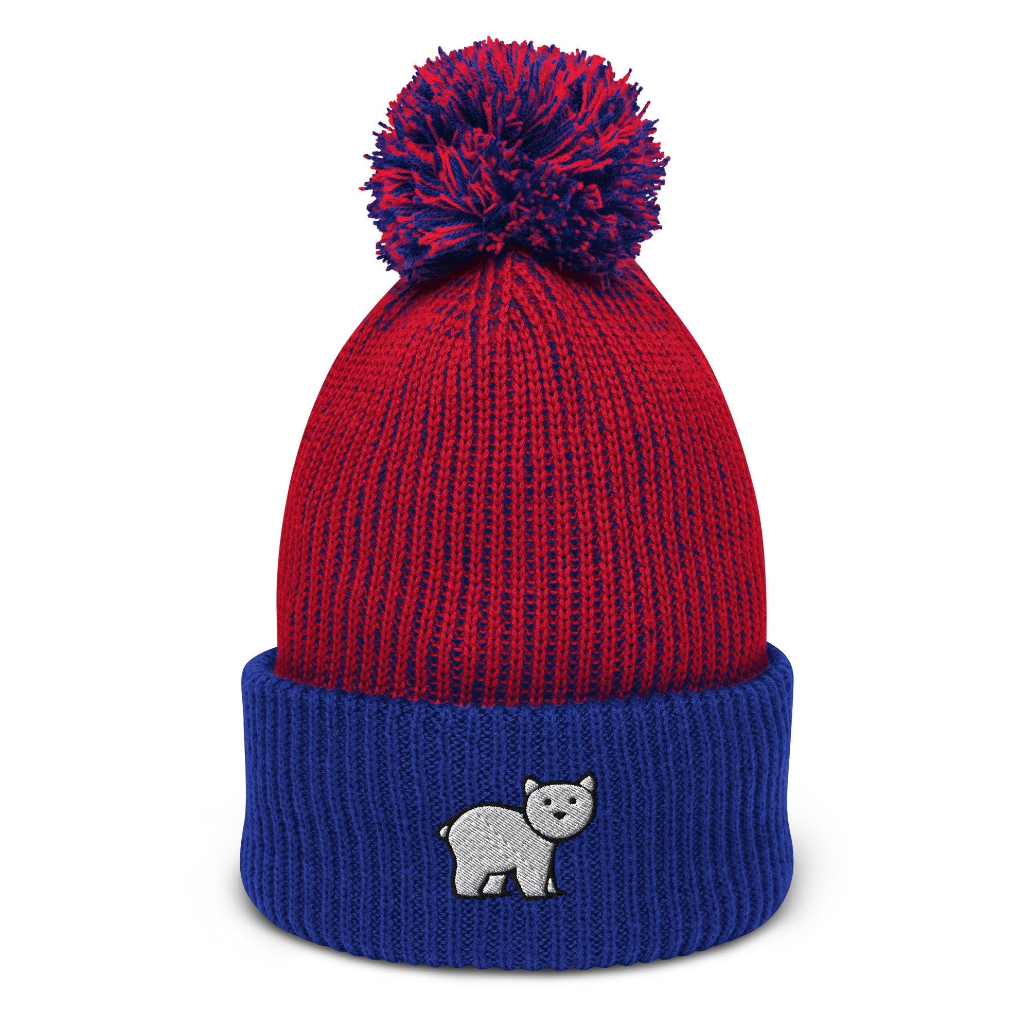 Polar Bear Embroidered Pom Pom Beanie