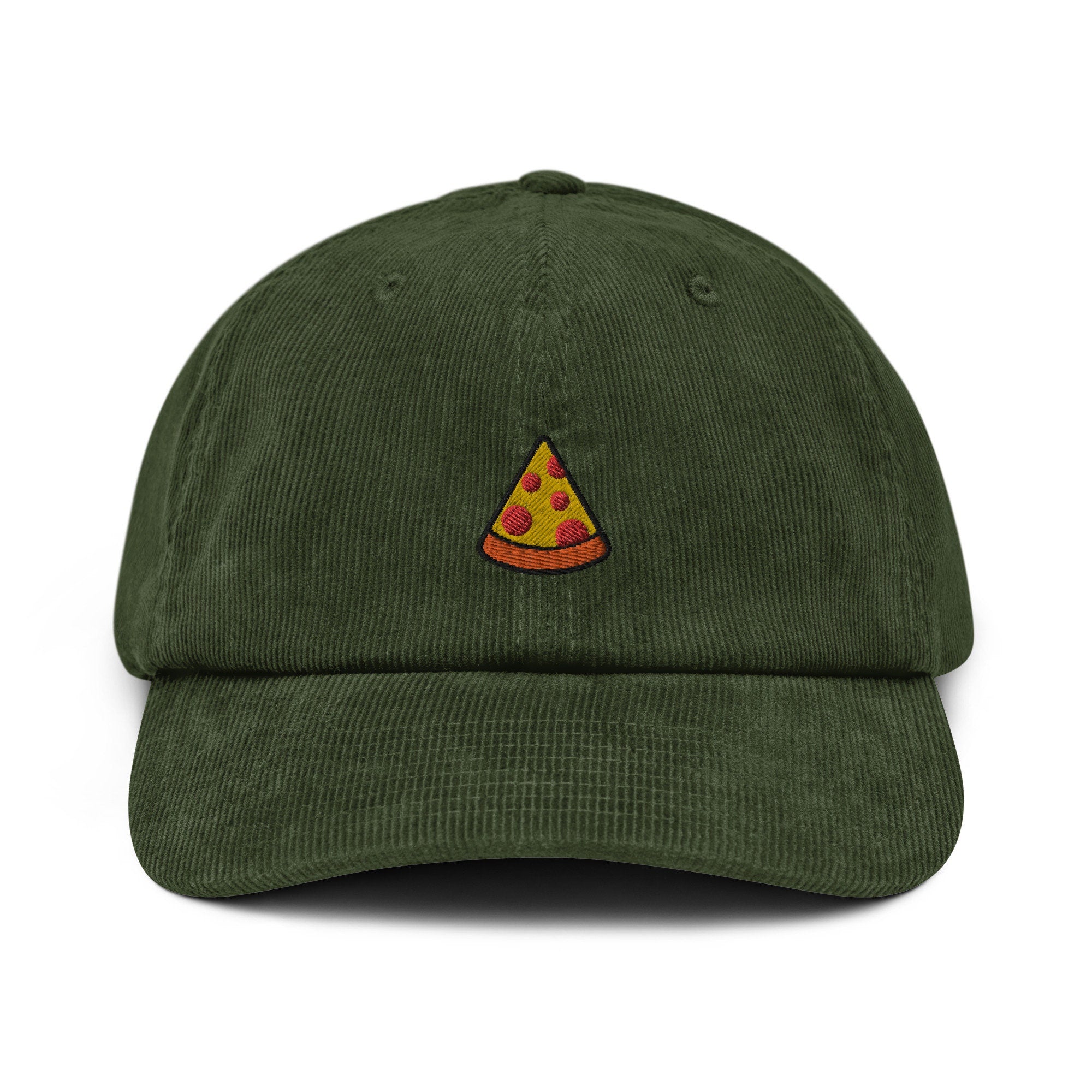 Pizza Embroidered Corduroy Dad Hat, Handmade Corduroy Baseball Cap Gift - Multiple Colors