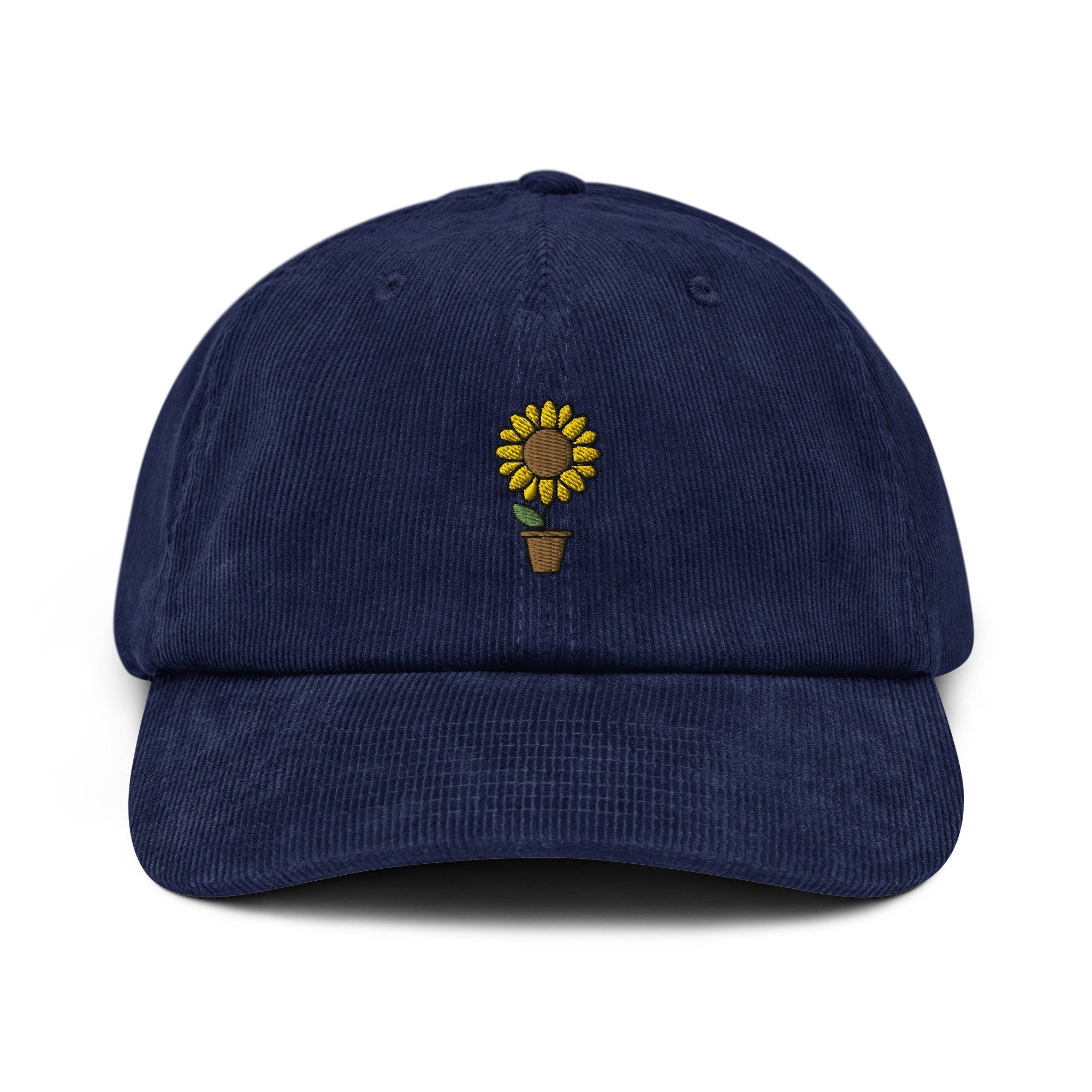 Sunflower Embroidered Corduroy Dad Hat, Handmade Corduroy Baseball Cap Gift - Multiple Colors