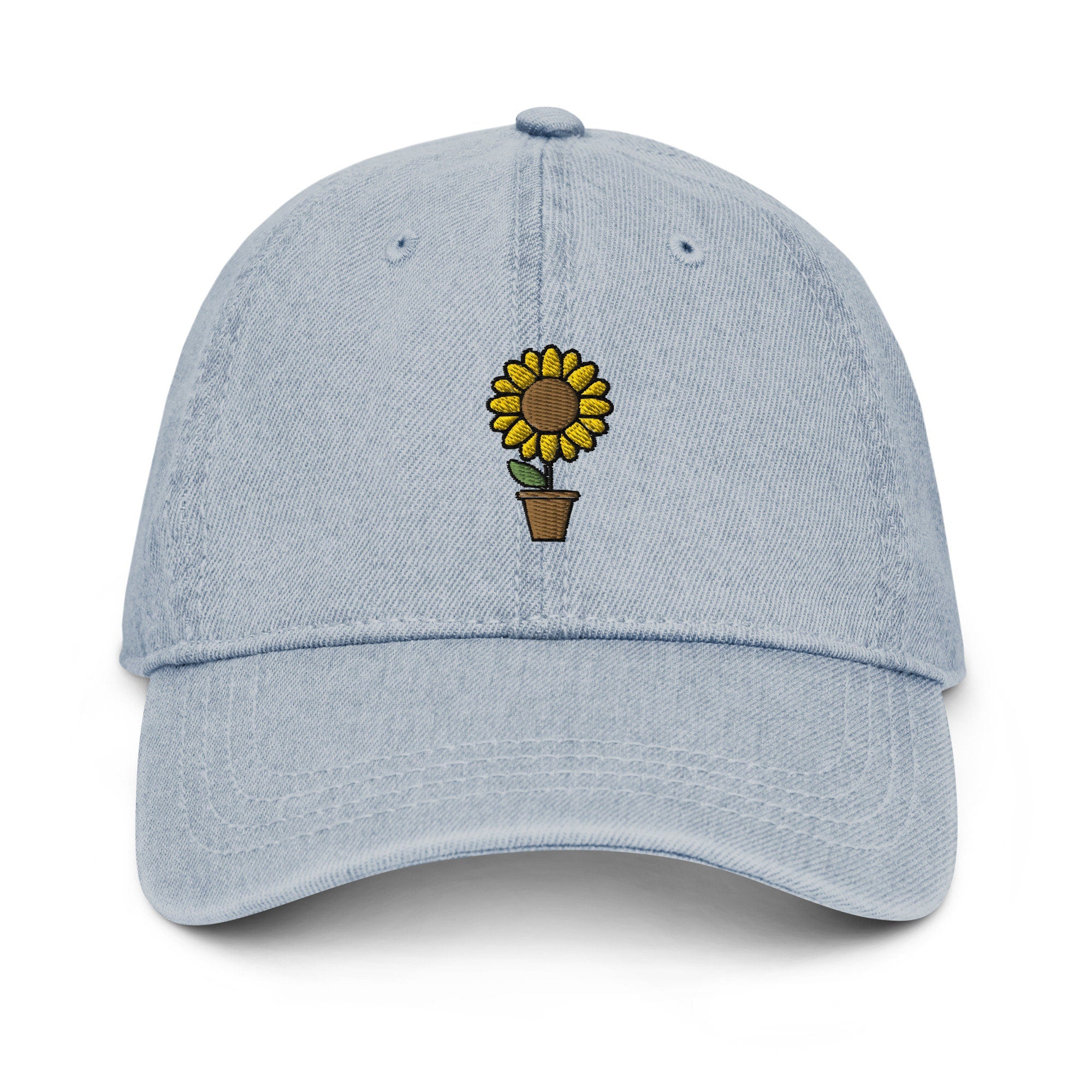 Sunflower Denim Hat, Premium Embroidered Denim Cap, Hat Embroidery Gift - Multiple Colors