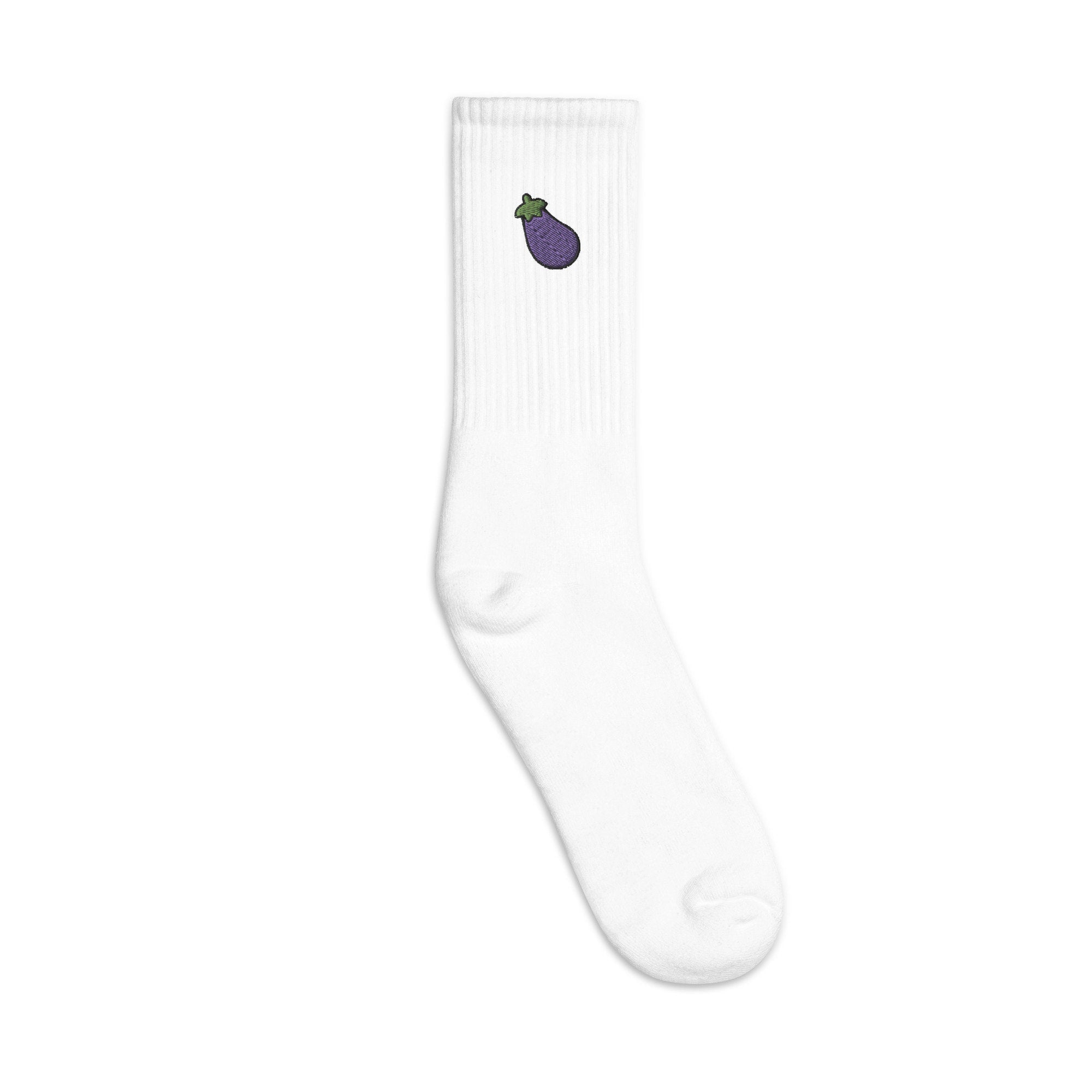 Eggplant Embroidered Socks, Premium Embroidered Socks, Long Socks Gift - Multiple Colors