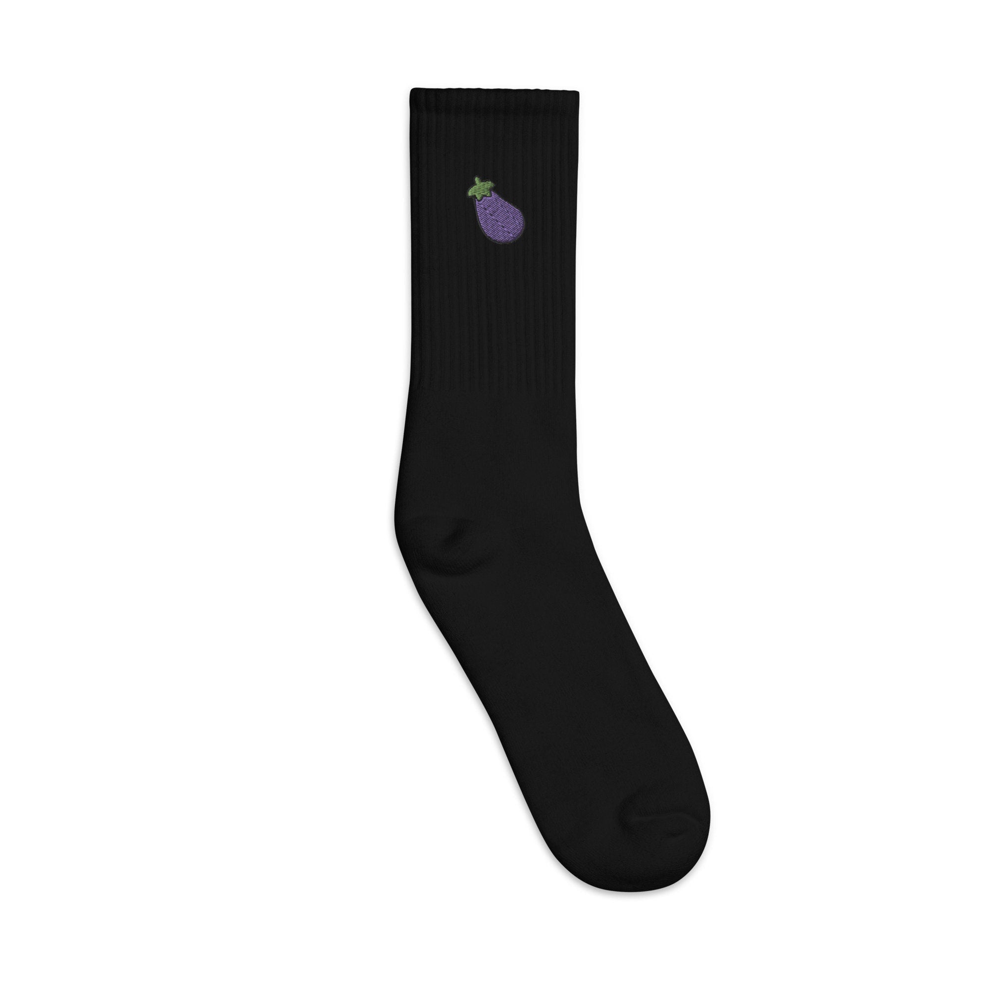 Eggplant Embroidered Socks, Premium Embroidered Socks, Long Socks Gift - Multiple Colors