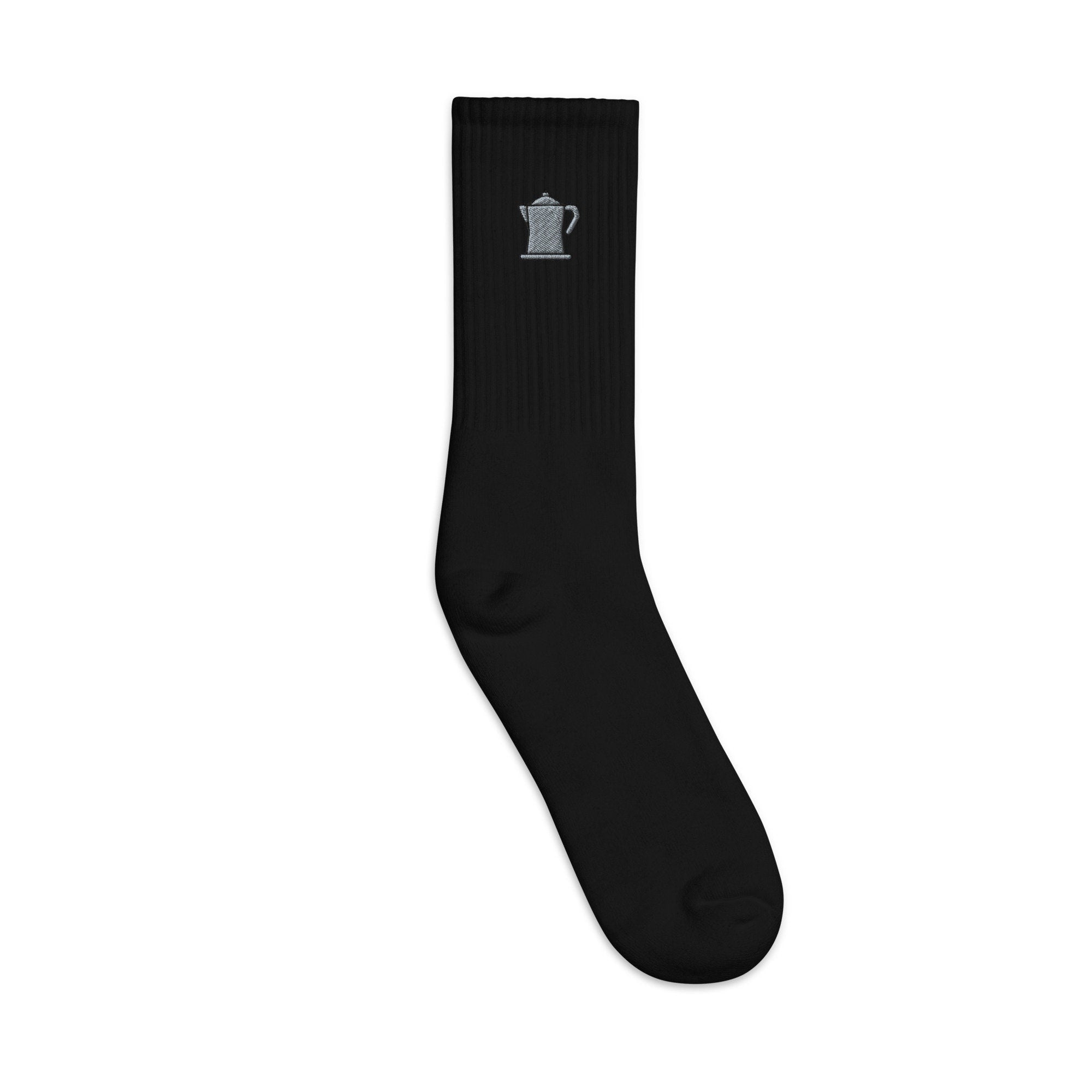 Coffee Pot Embroidered Socks, Premium Embroidered Socks, Long Socks Gift - Multiple Colors