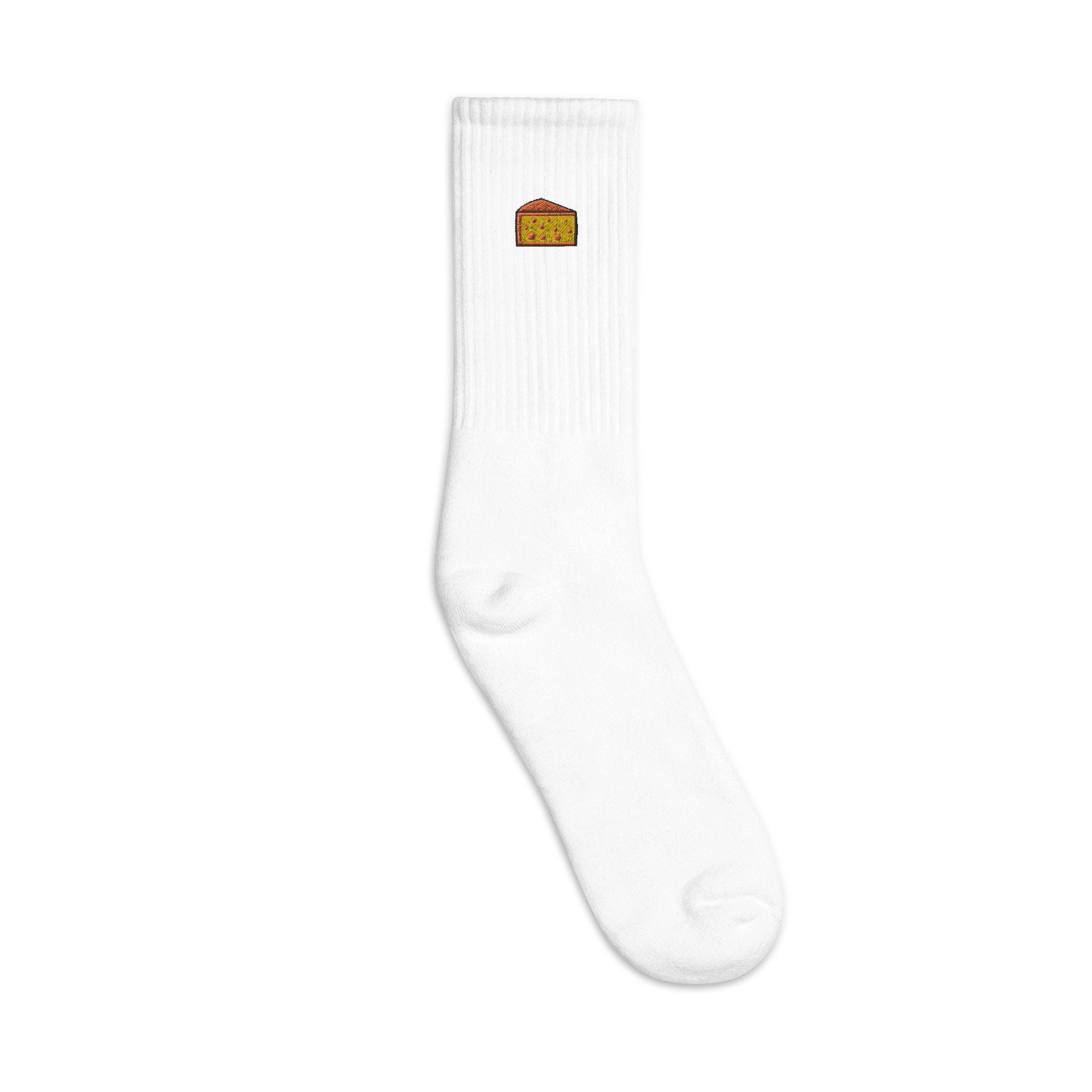 Cheese Embroidered Socks, Premium Embroidered Socks, Long Socks Gift - Multiple Colors