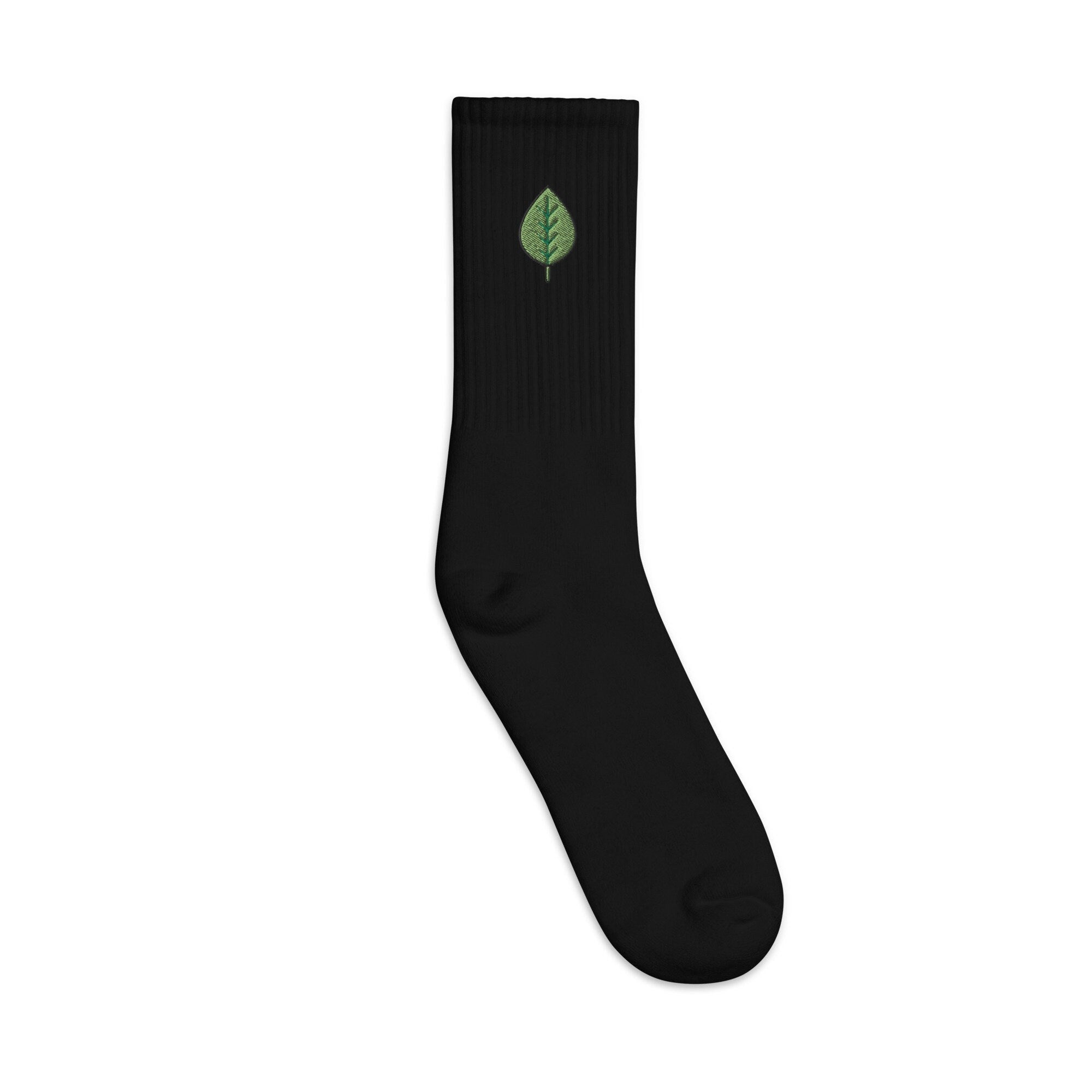 Leaf Embroidered Socks, Premium Embroidered Socks, Long Socks Gift - Multiple Colors