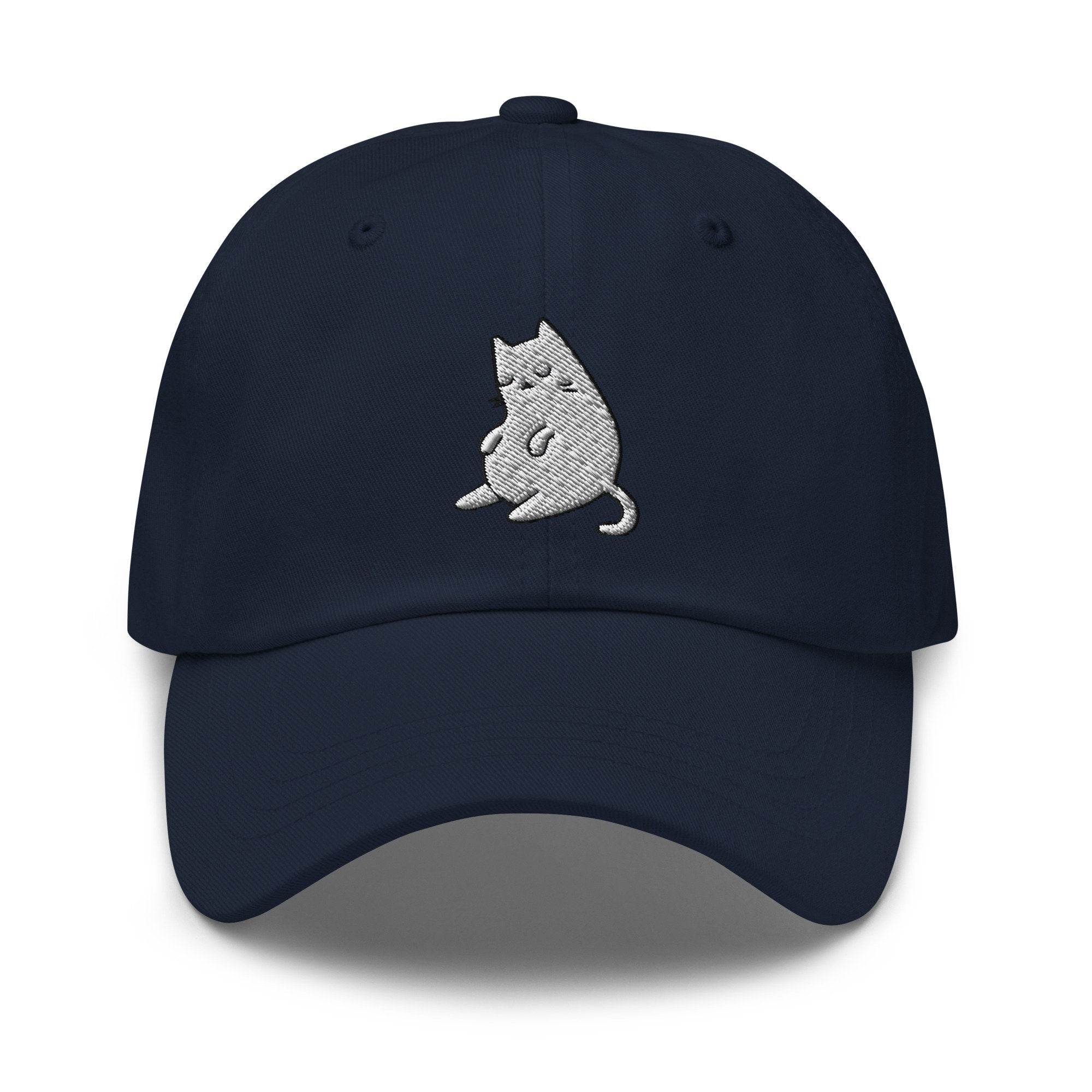 Sleeping White Cat Embroidered Dad Hat