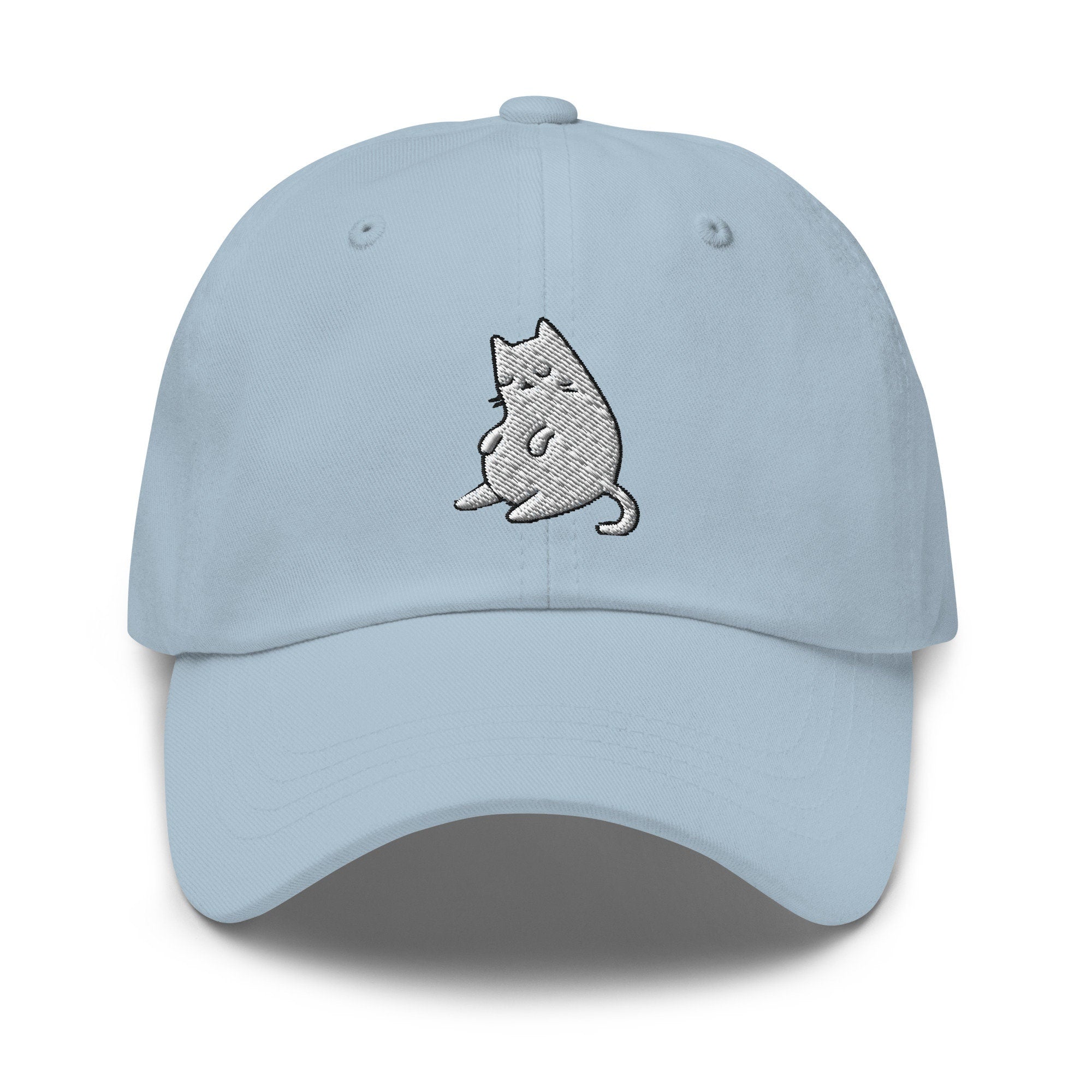 Sleeping White Cat Embroidered Dad Hat