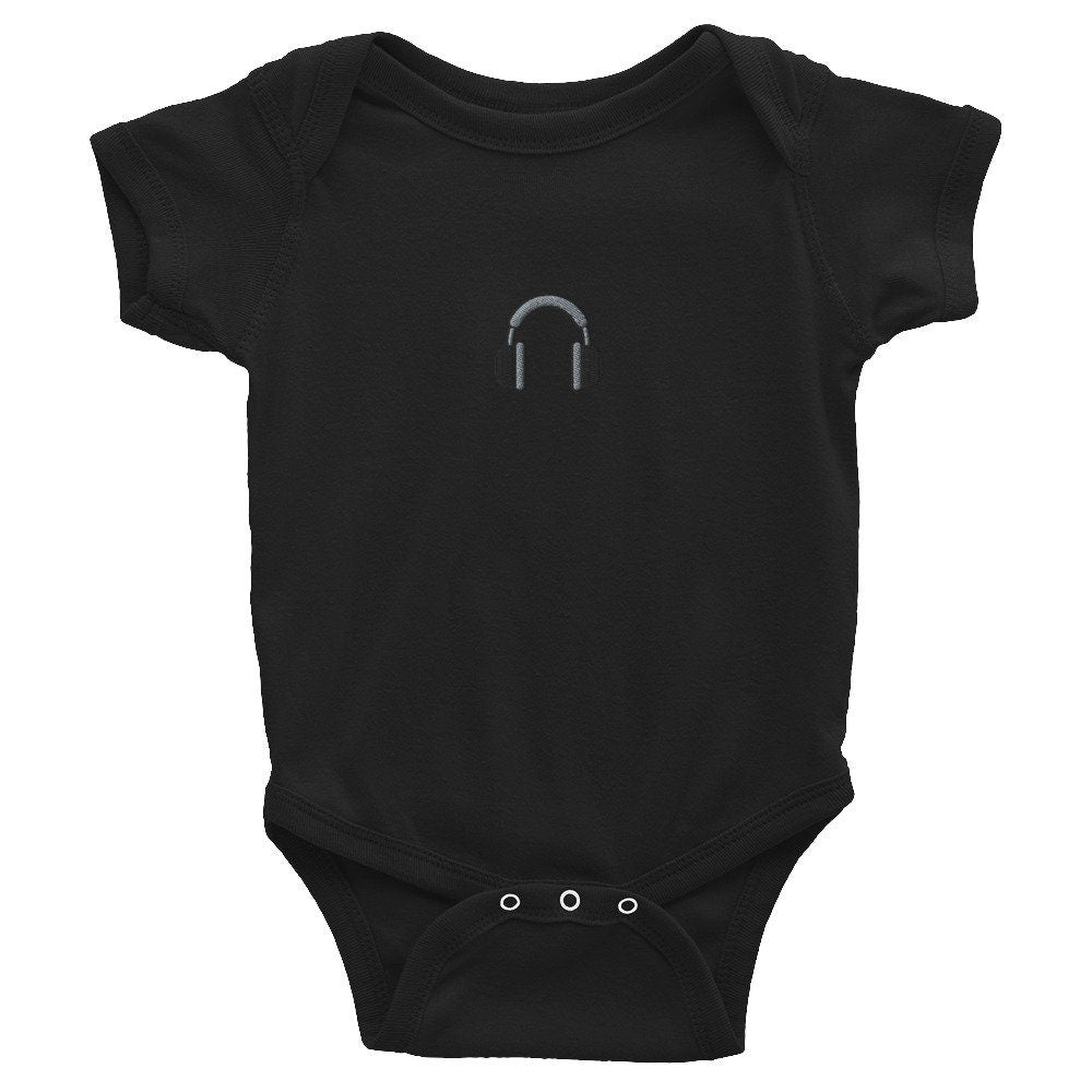 Headphones Infant Bodysuit, Baby Boy or Girl Onesie, Embroidered Baby Shower Gift - Multiple Colors