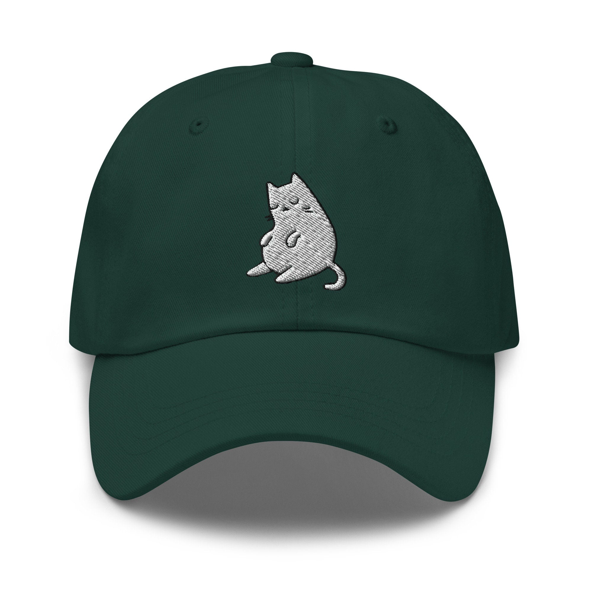 Sleeping White Cat Embroidered Dad Hat