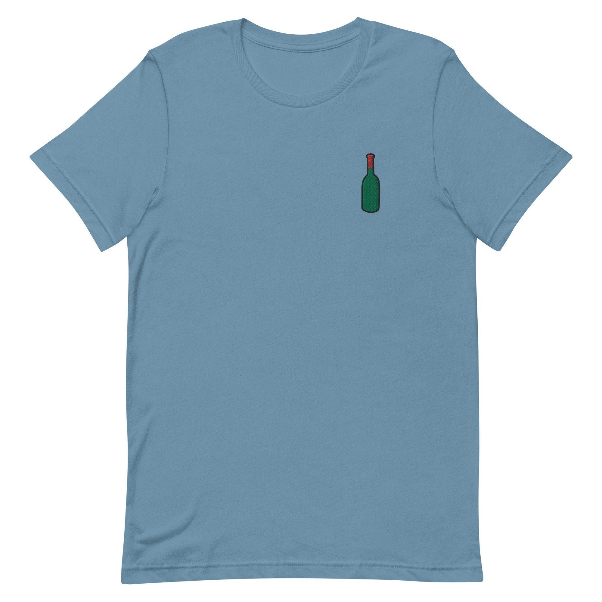 Wine Bottle Premium Men's T-Shirt, Embroidered Men's T-Shirt Gift for Boyfriend, Men's Short Sleeve Shirt - Multiple Colors