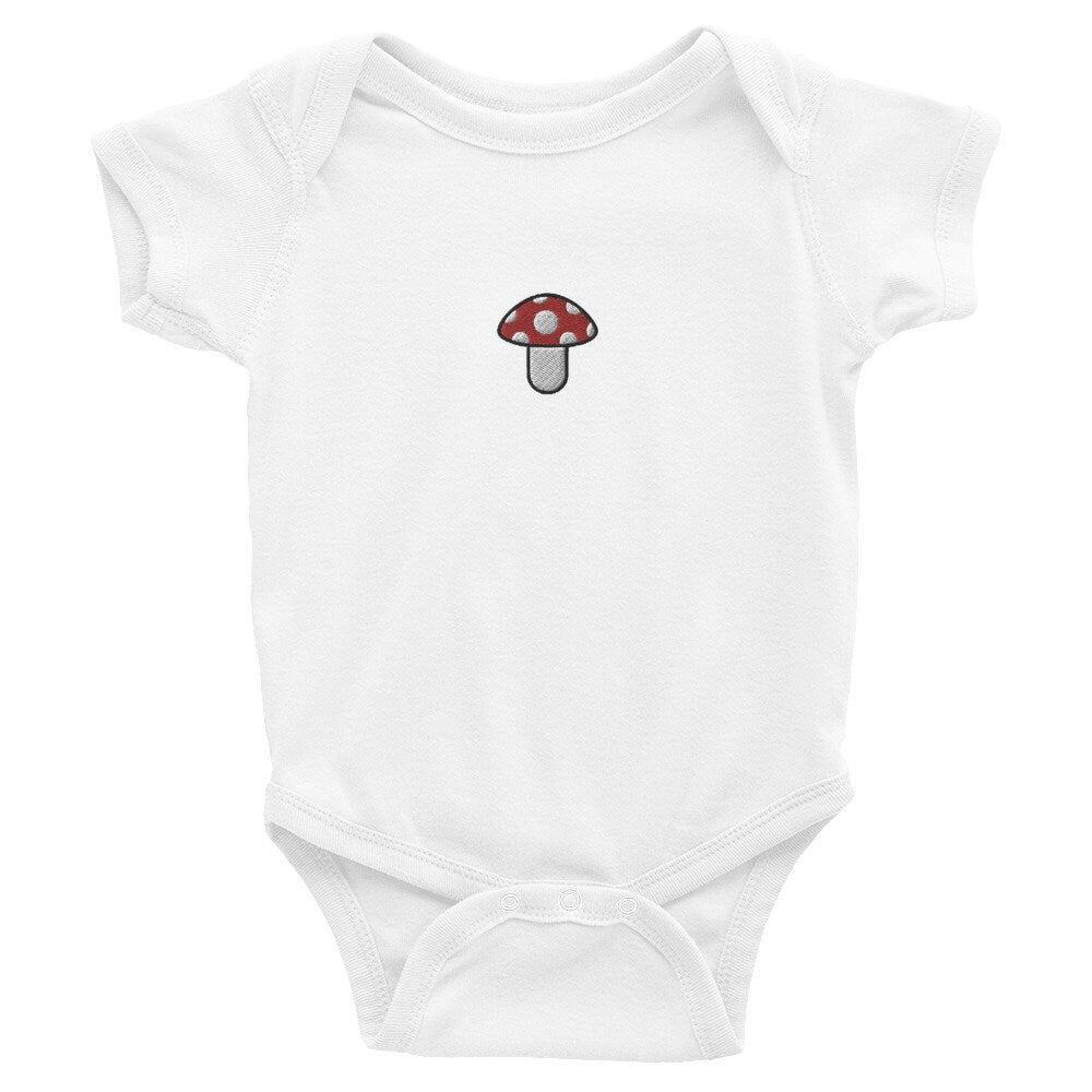 Mushroom Infant Bodysuit, Baby Boy or Girl Onesie, Embroidered Baby Shower Gift - Multiple Colors