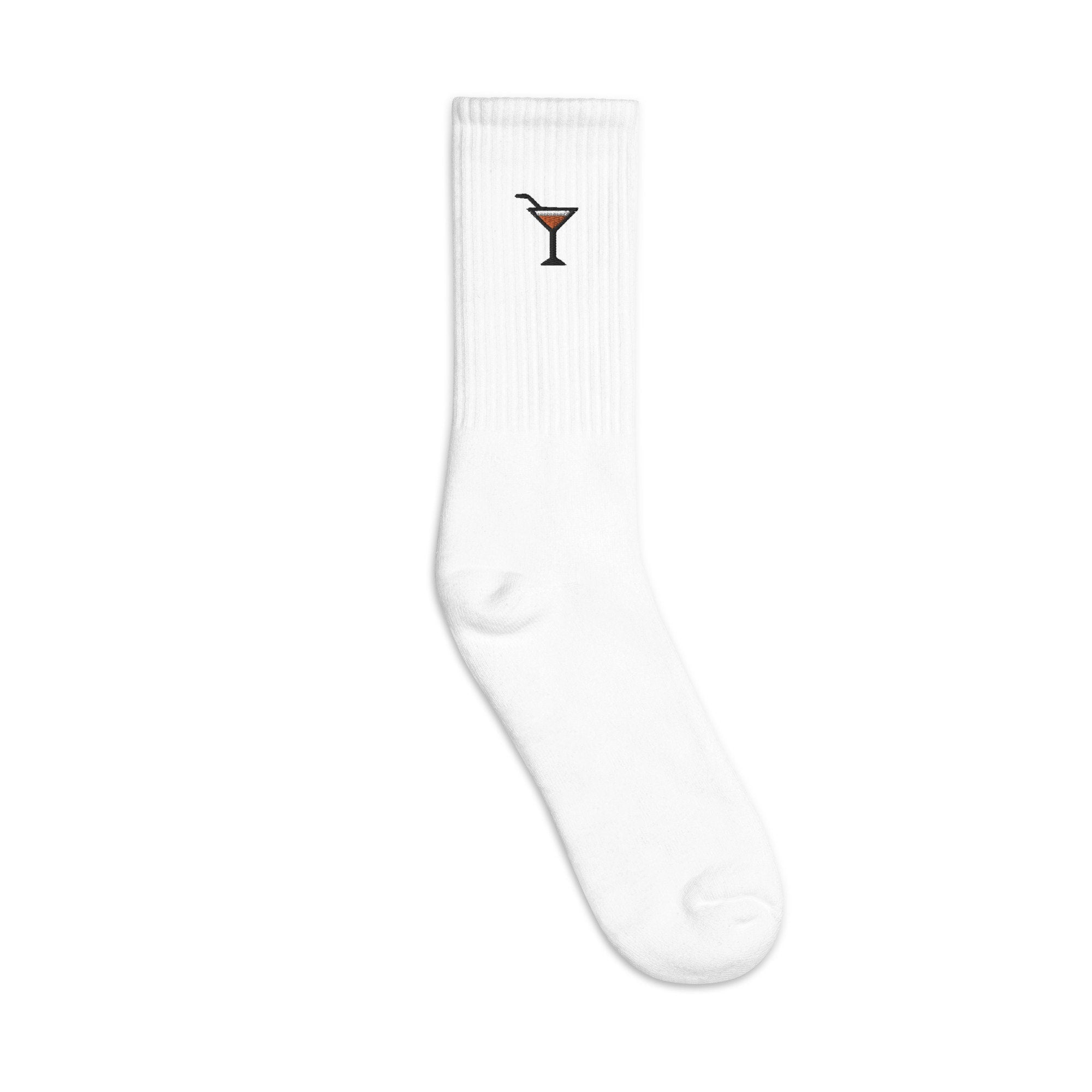 Martini Embroidered Socks, Premium Embroidered Socks, Long Socks Gift - Multiple Colors