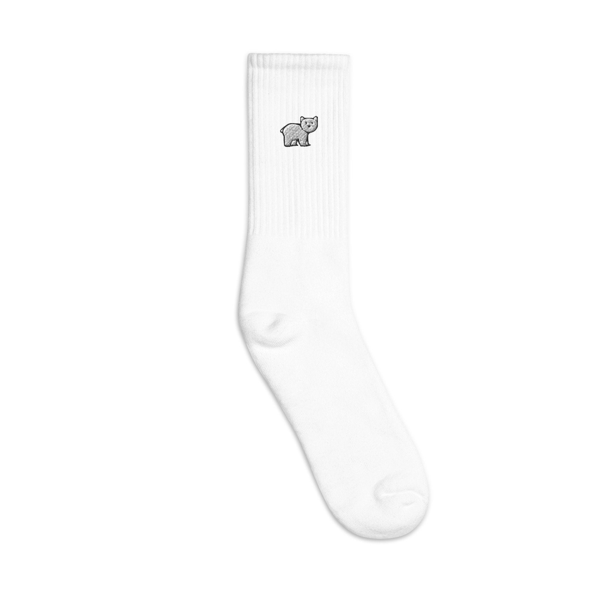 Polar Bear Embroidered Socks, Premium Embroidered Socks, Long Socks Gift - Multiple Colors