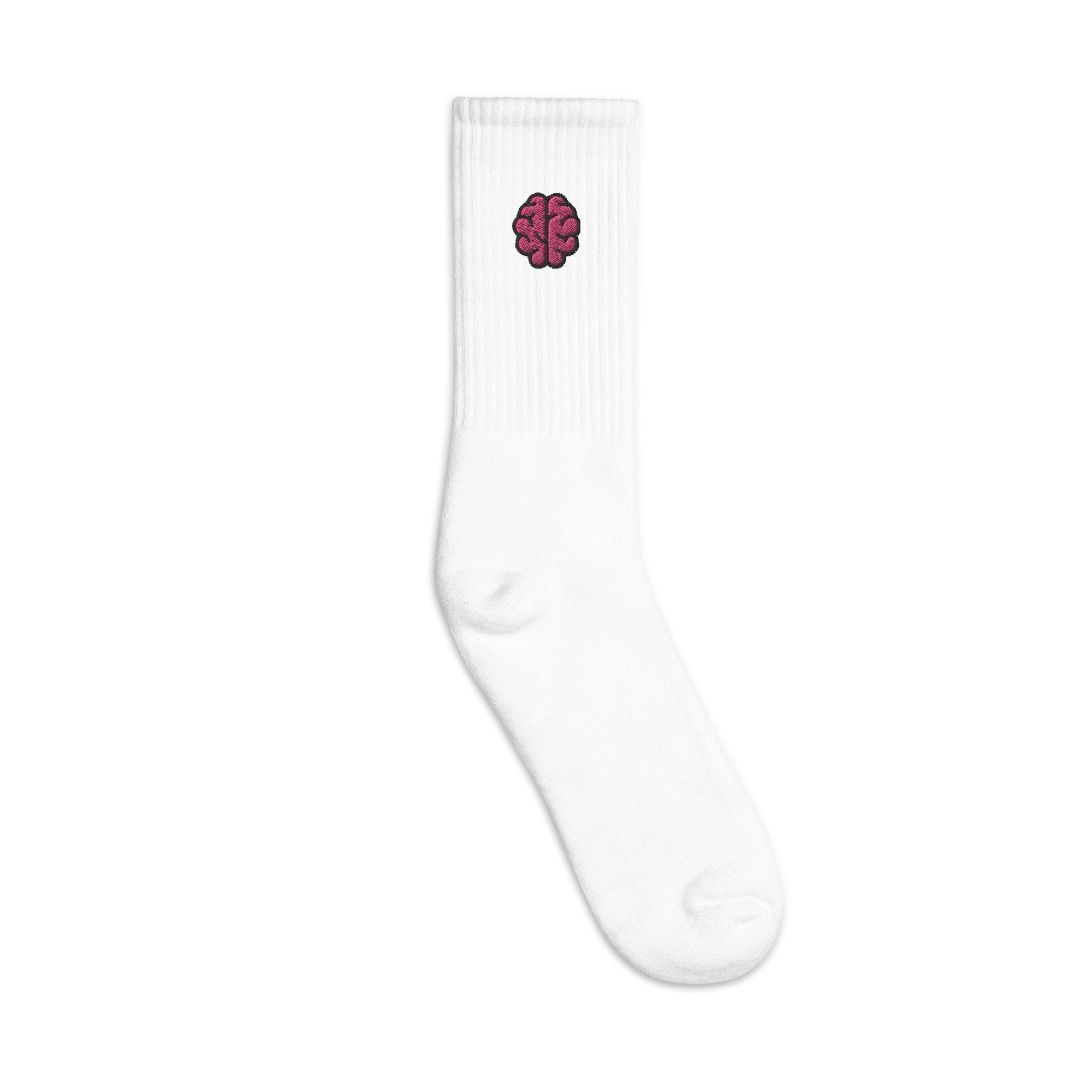 Brain Embroidered Socks, Premium Embroidered Socks, Long Socks Gift - Multiple Colors