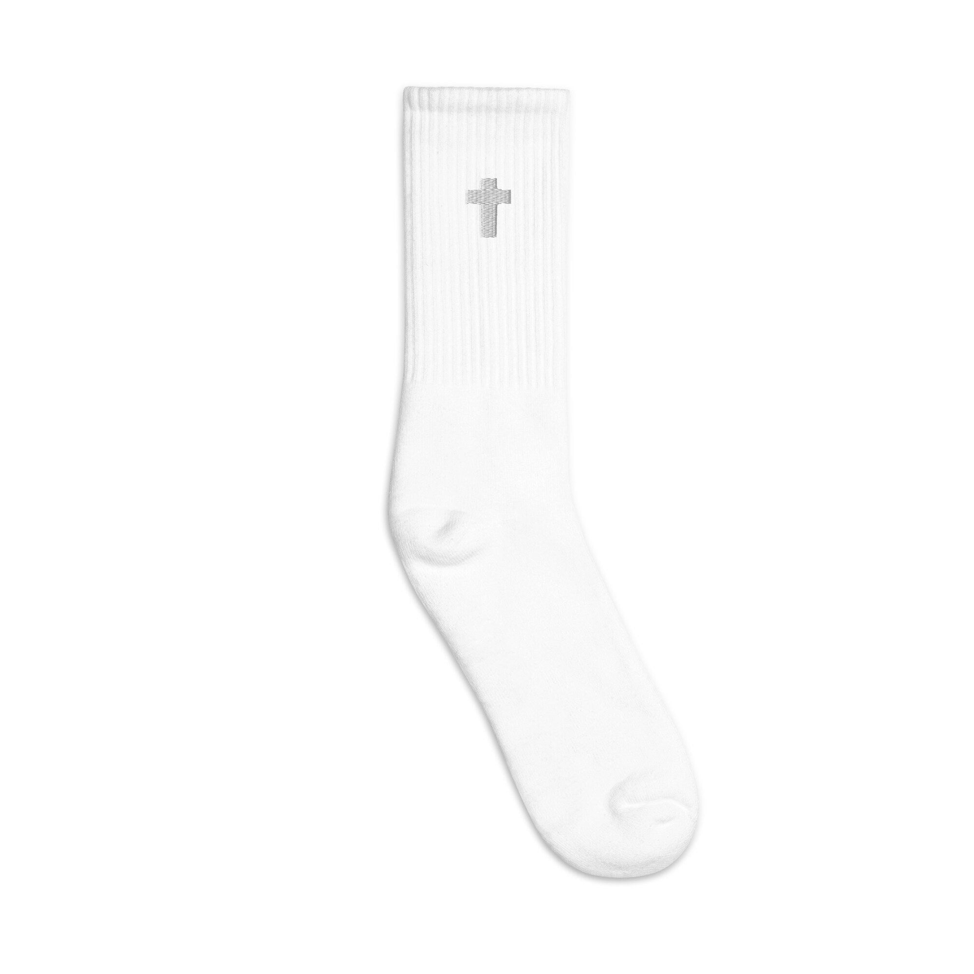 Cross Embroidered Socks, Premium Embroidered Socks, Long Socks Gift - Multiple Colors