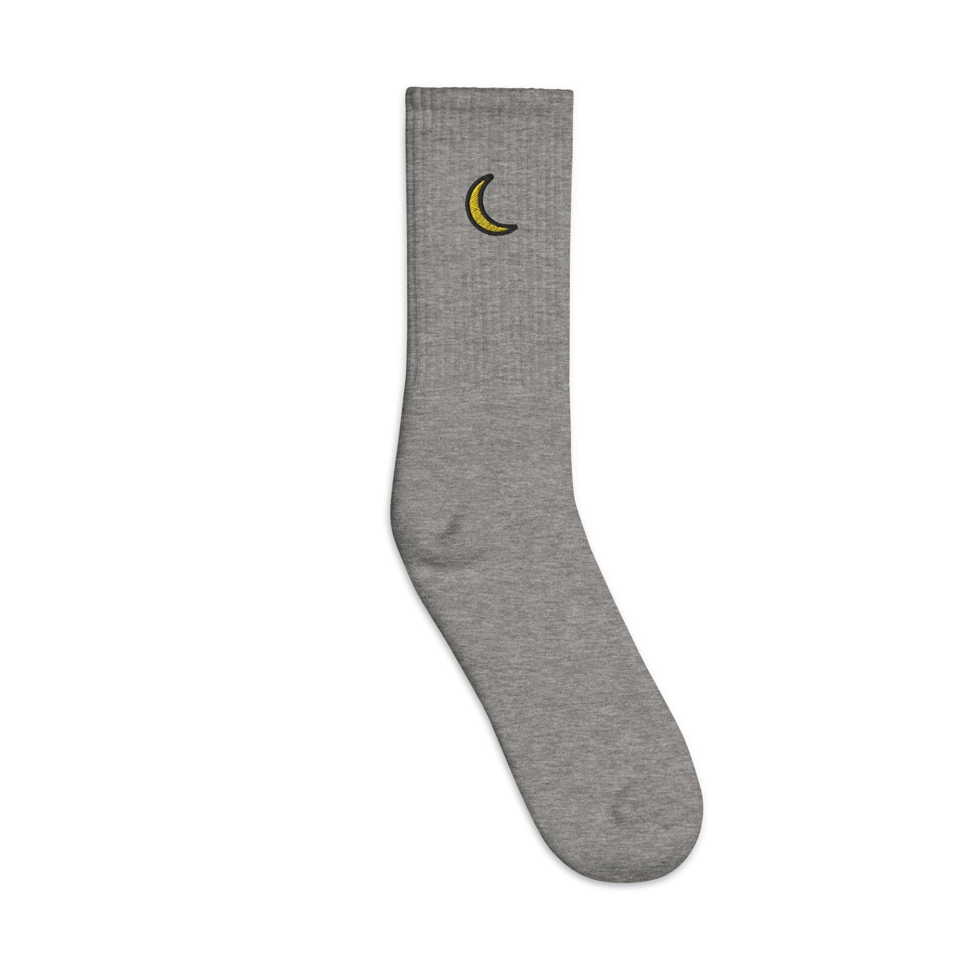 Crescent Moon Embroidered Socks, Premium Embroidered Socks, Long Socks Gift - Multiple Colors