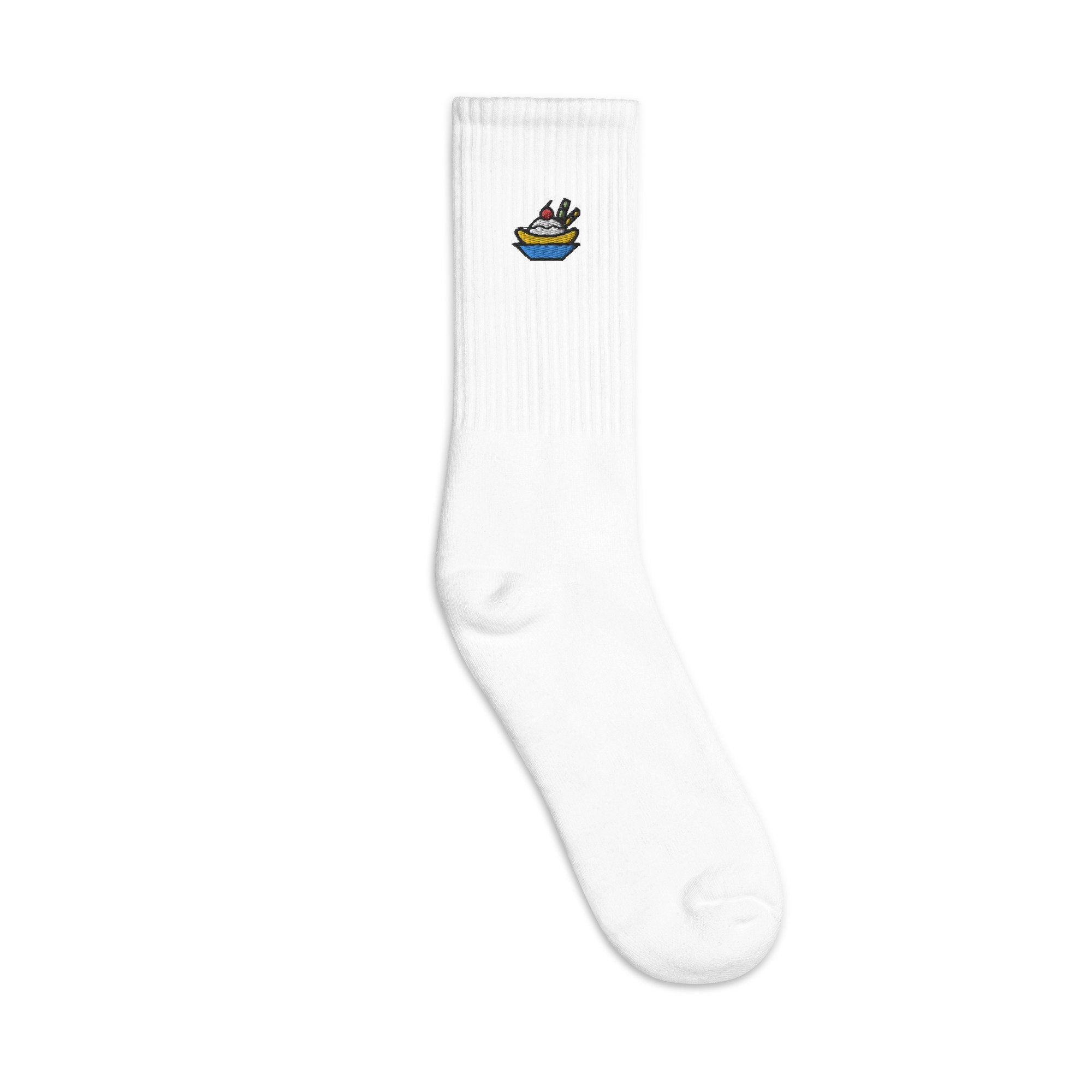 Banana Split Embroidered Socks, Premium Embroidered Socks, Long Socks Gift - Multiple Colors