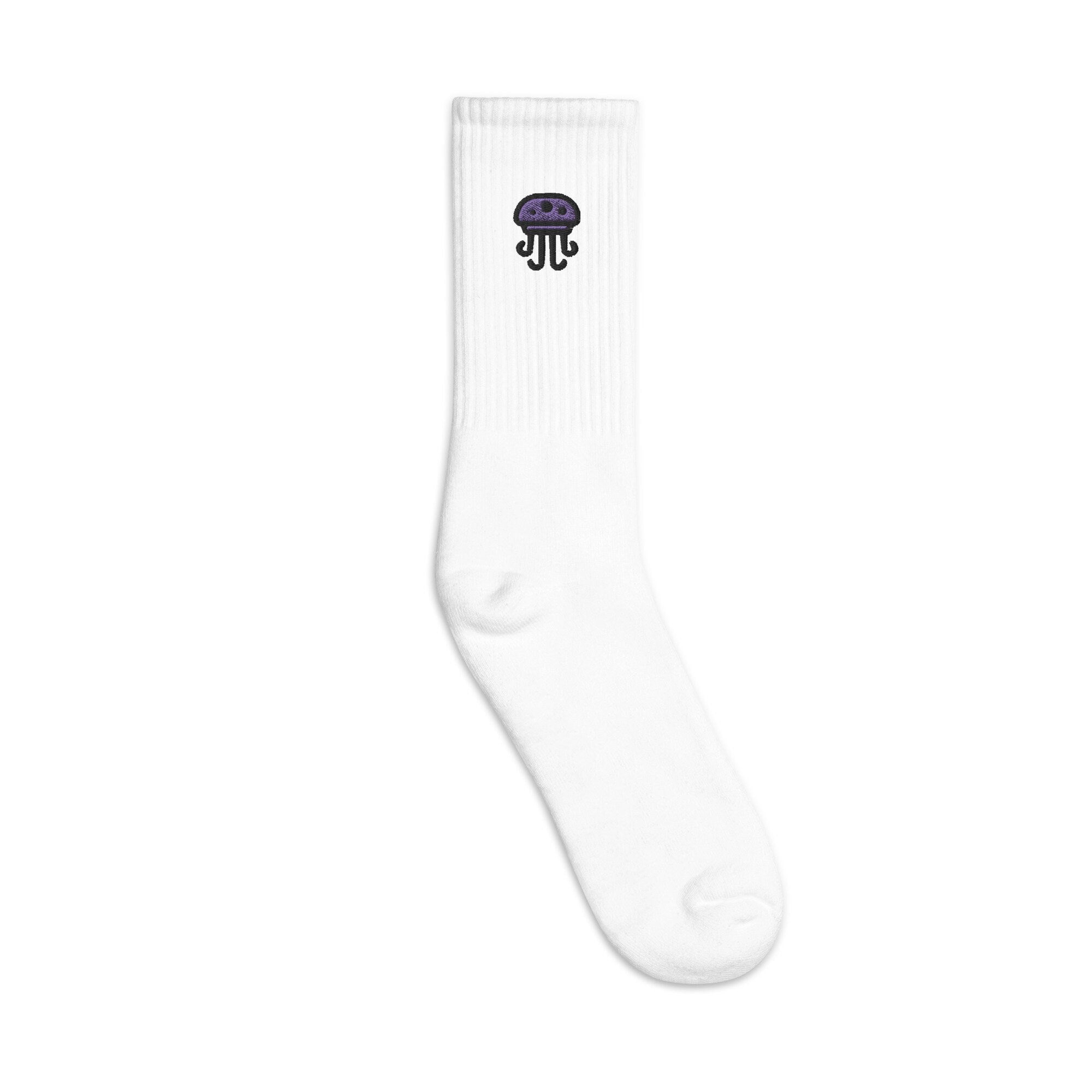 Jellyfish Embroidered Socks, Premium Embroidered Socks, Long Socks Gift - Multiple Colors