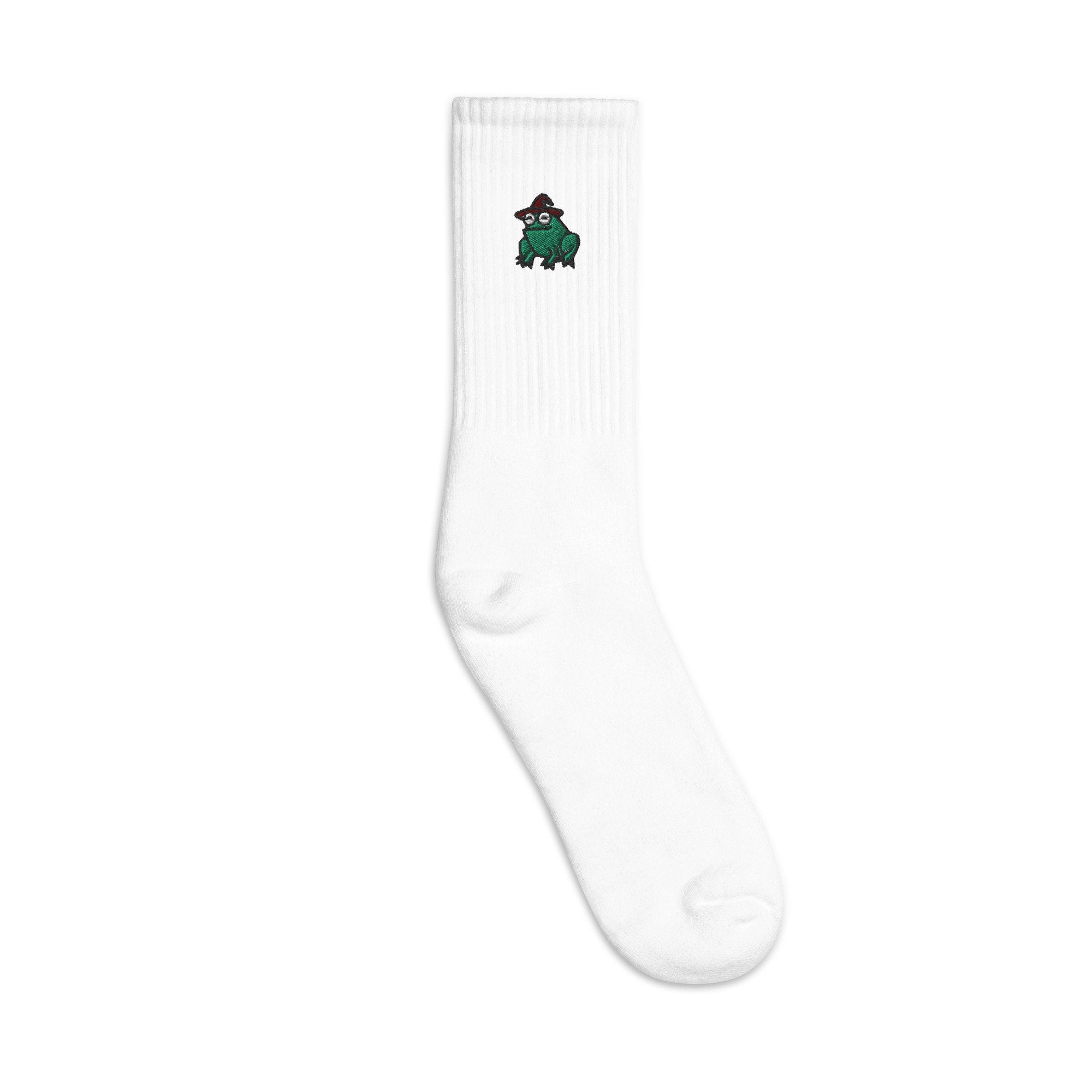 Wizard Frog Embroidered Socks, Premium Embroidered Socks, Long Socks Gift - Multiple Colors