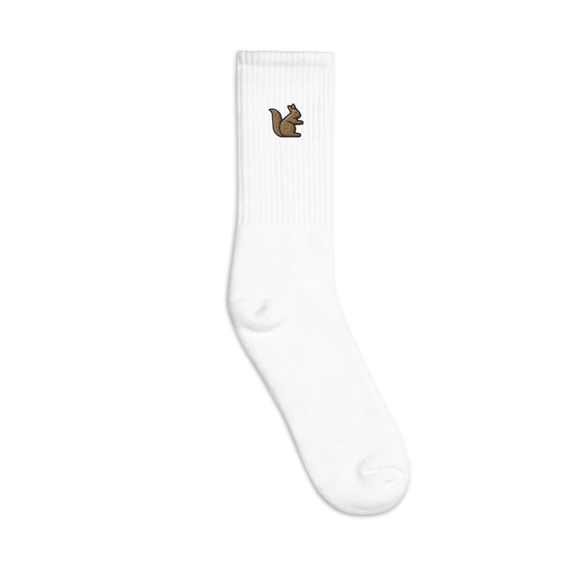 Squirrel Embroidered Socks, Premium Embroidered Socks, Long Socks Gift - Multiple Colors