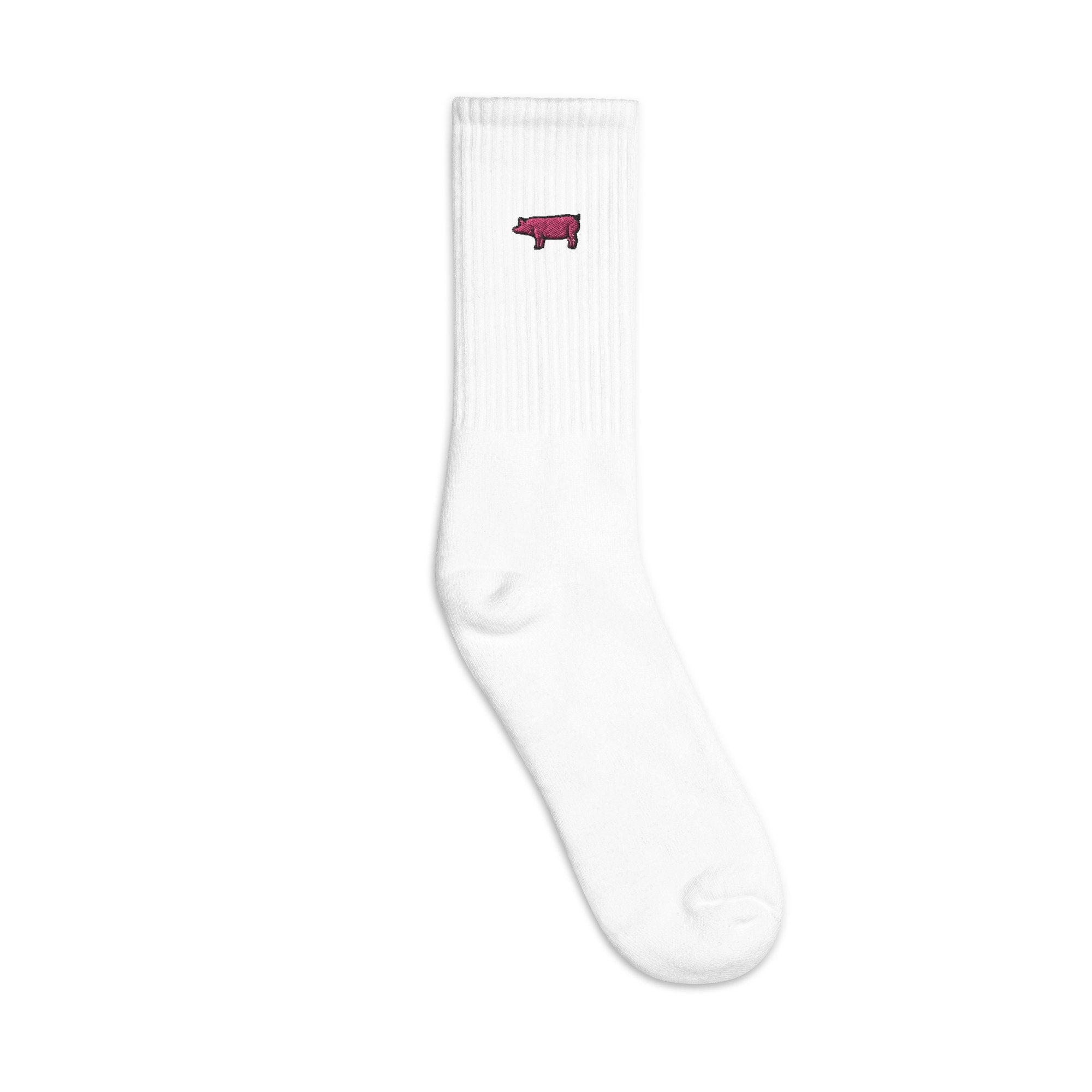 Pig Embroidered Socks, Premium Embroidered Socks, Long Socks Gift - Multiple Colors