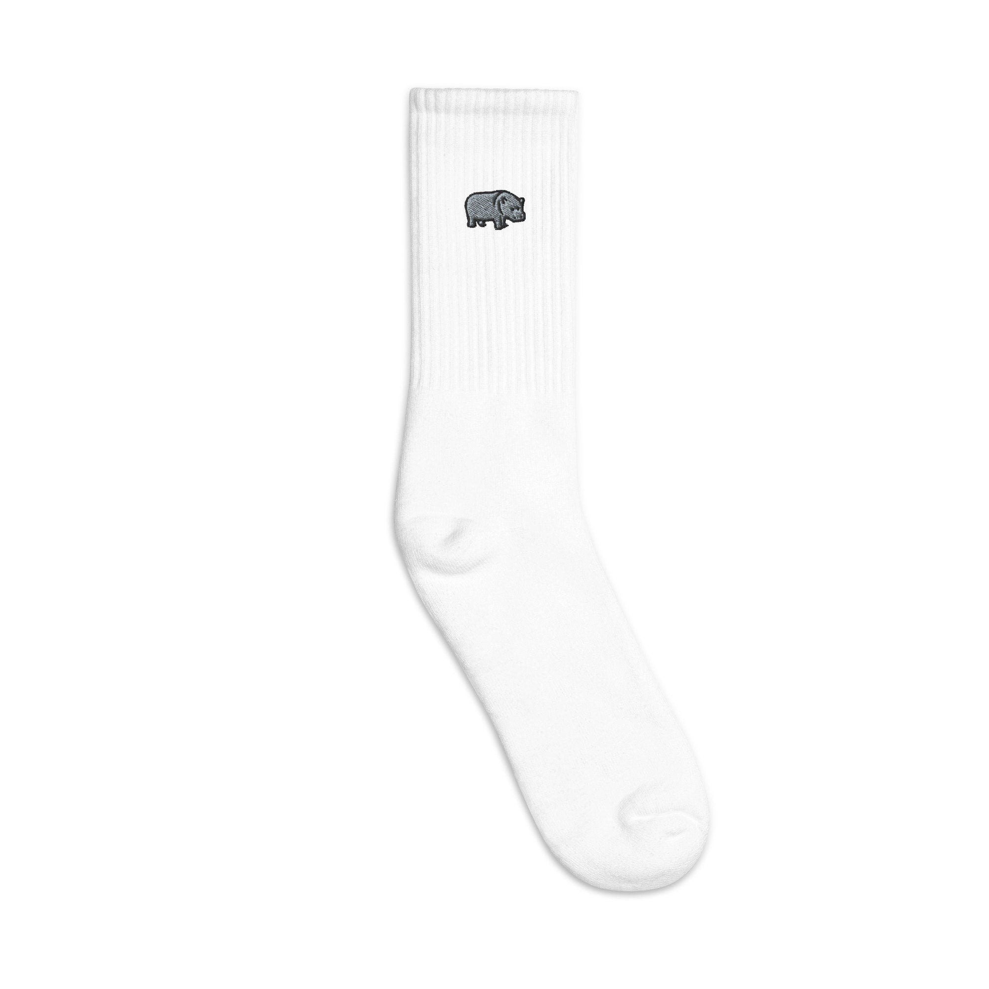 Hippo Embroidered Socks, Premium Embroidered Socks, Long Socks Gift - Multiple Colors