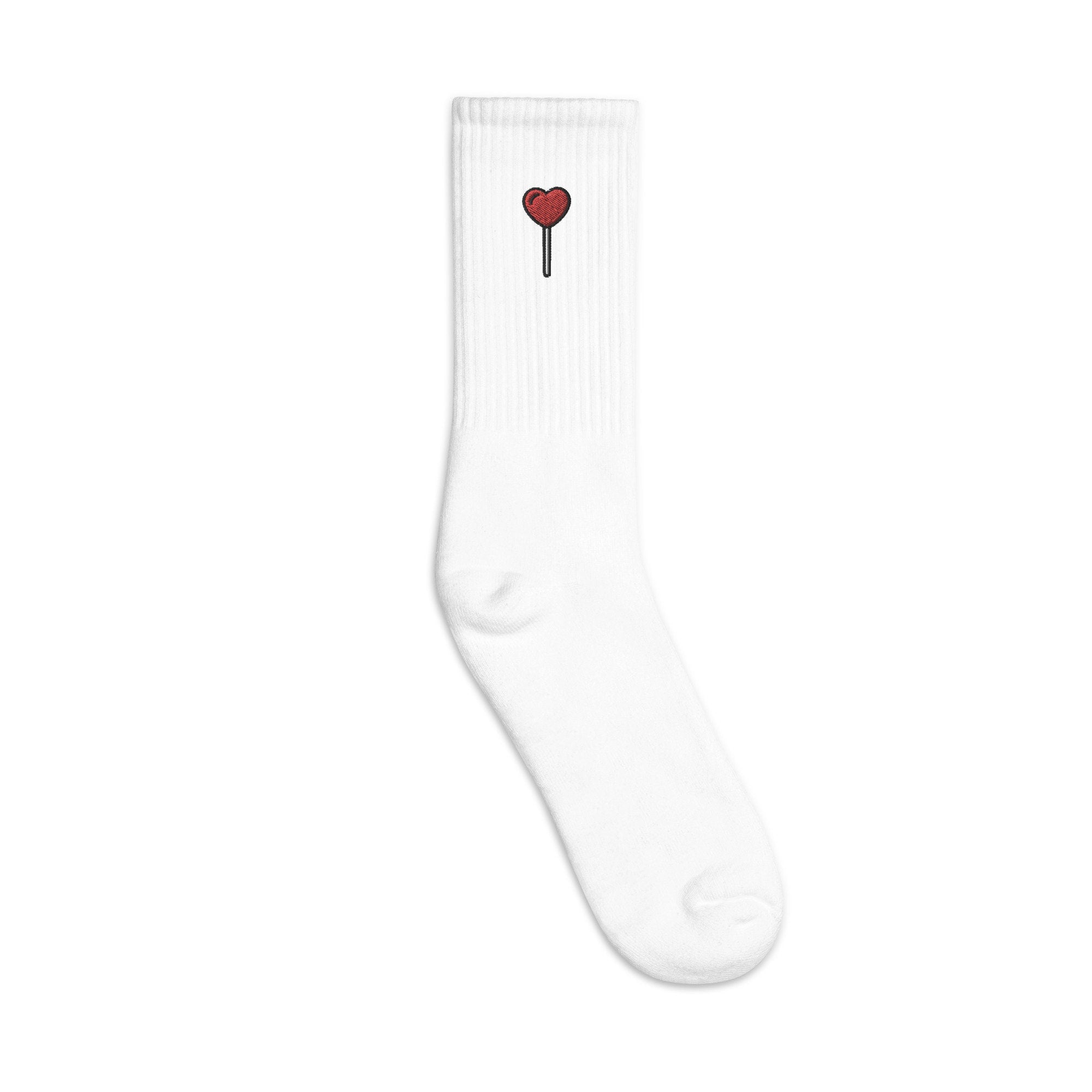 Heart Lollipop Embroidered Socks, Premium Embroidered Socks, Long Socks Gift - Multiple Colors