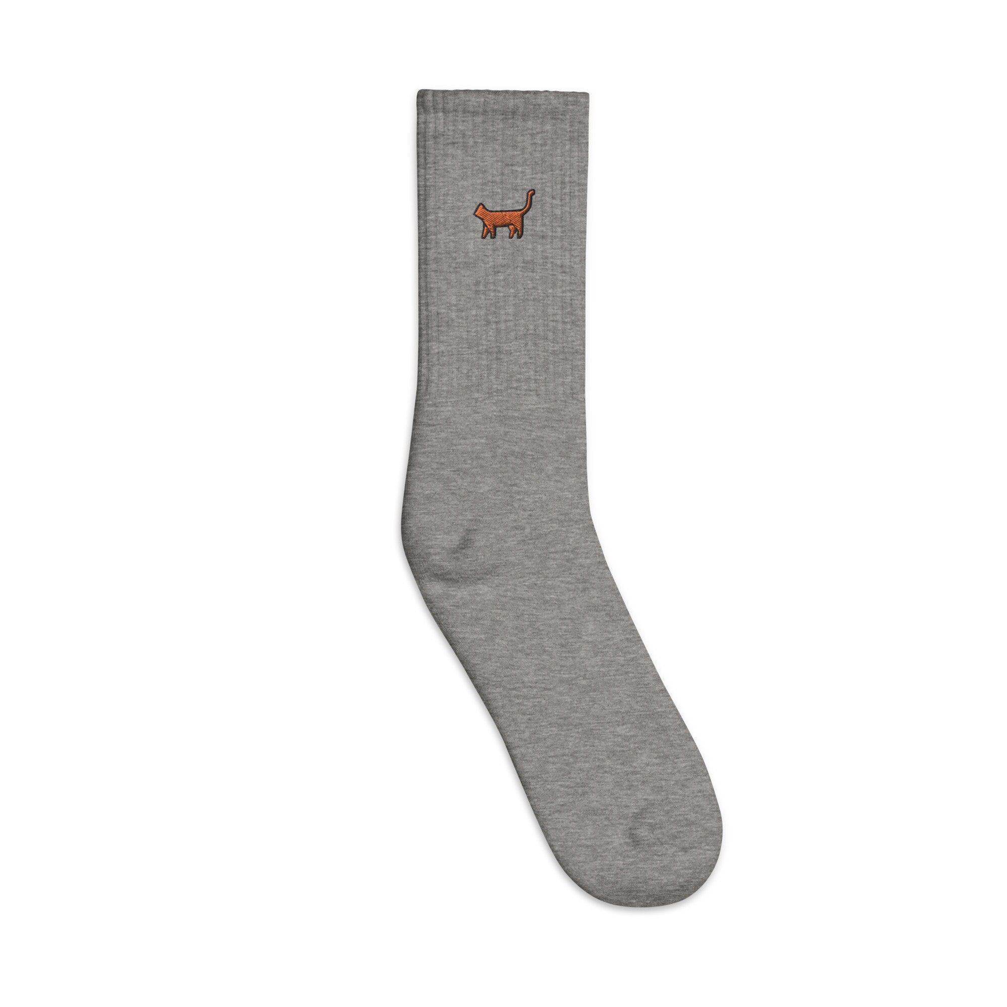 Orange Cat Embroidered Socks, Premium Embroidered Socks, Long Socks Gift - Multiple Colors