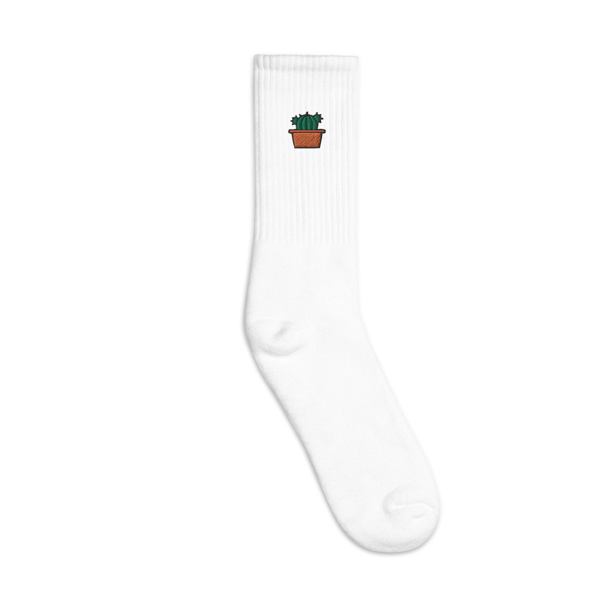 Cactus Plant Embroidered Socks, Premium Embroidered Socks, Long Socks Gift - Multiple Colors