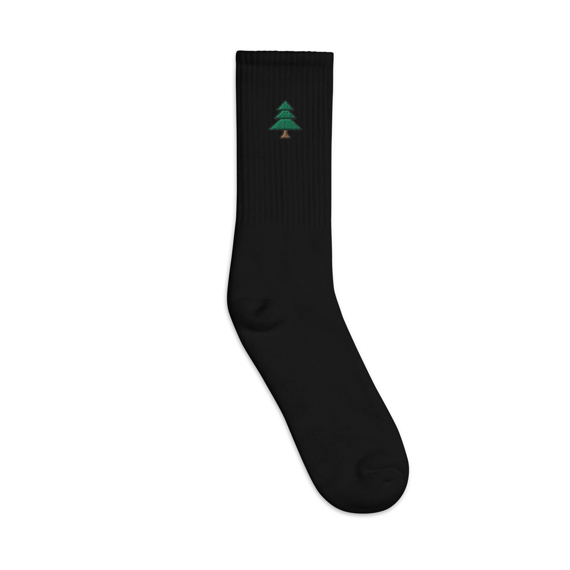 Pine Tree Embroidered Socks, Premium Embroidered Socks, Long Socks Gift - Multiple Colors