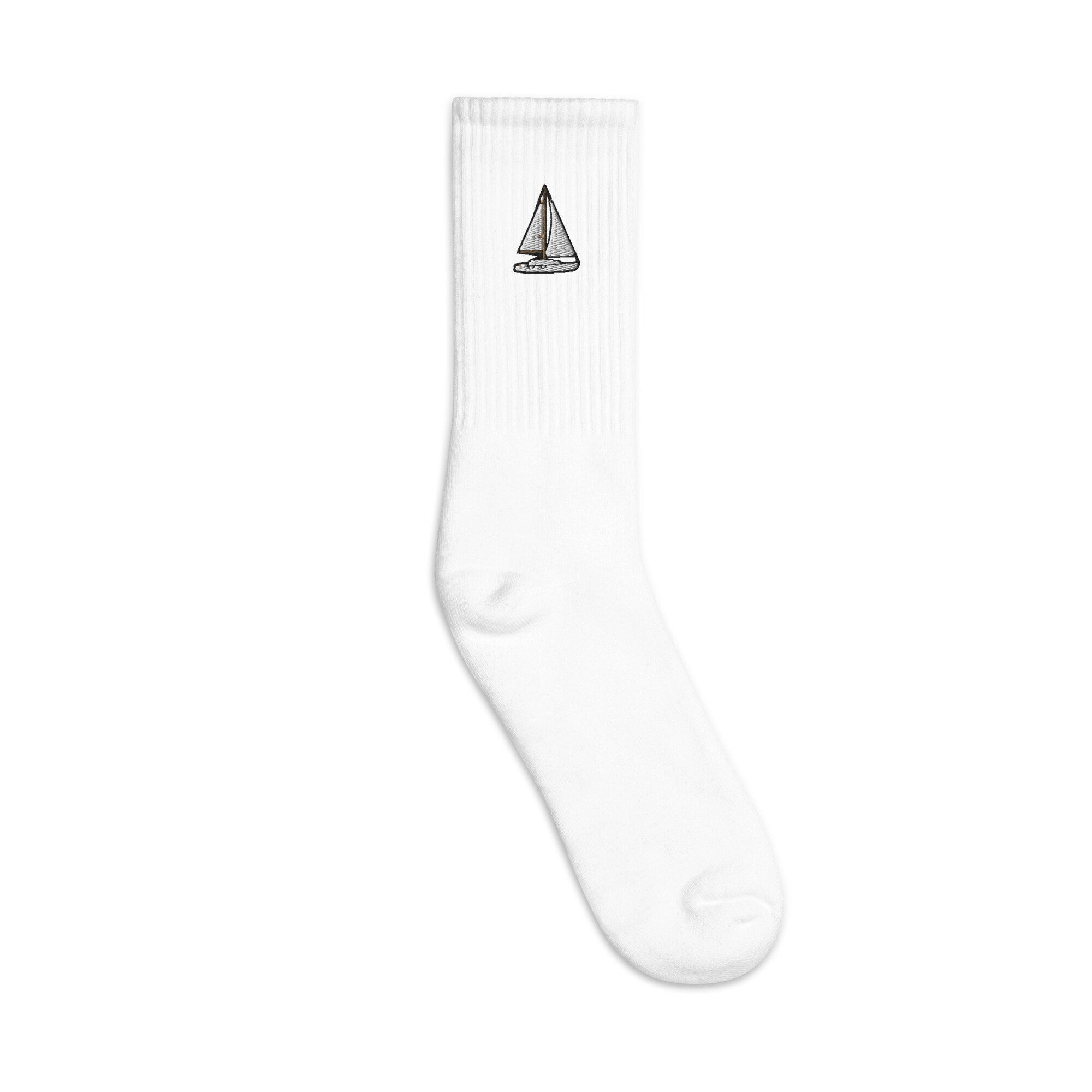 Sail Boat Embroidered Socks, Premium Embroidered Socks, Long Socks Gift - Multiple Colors