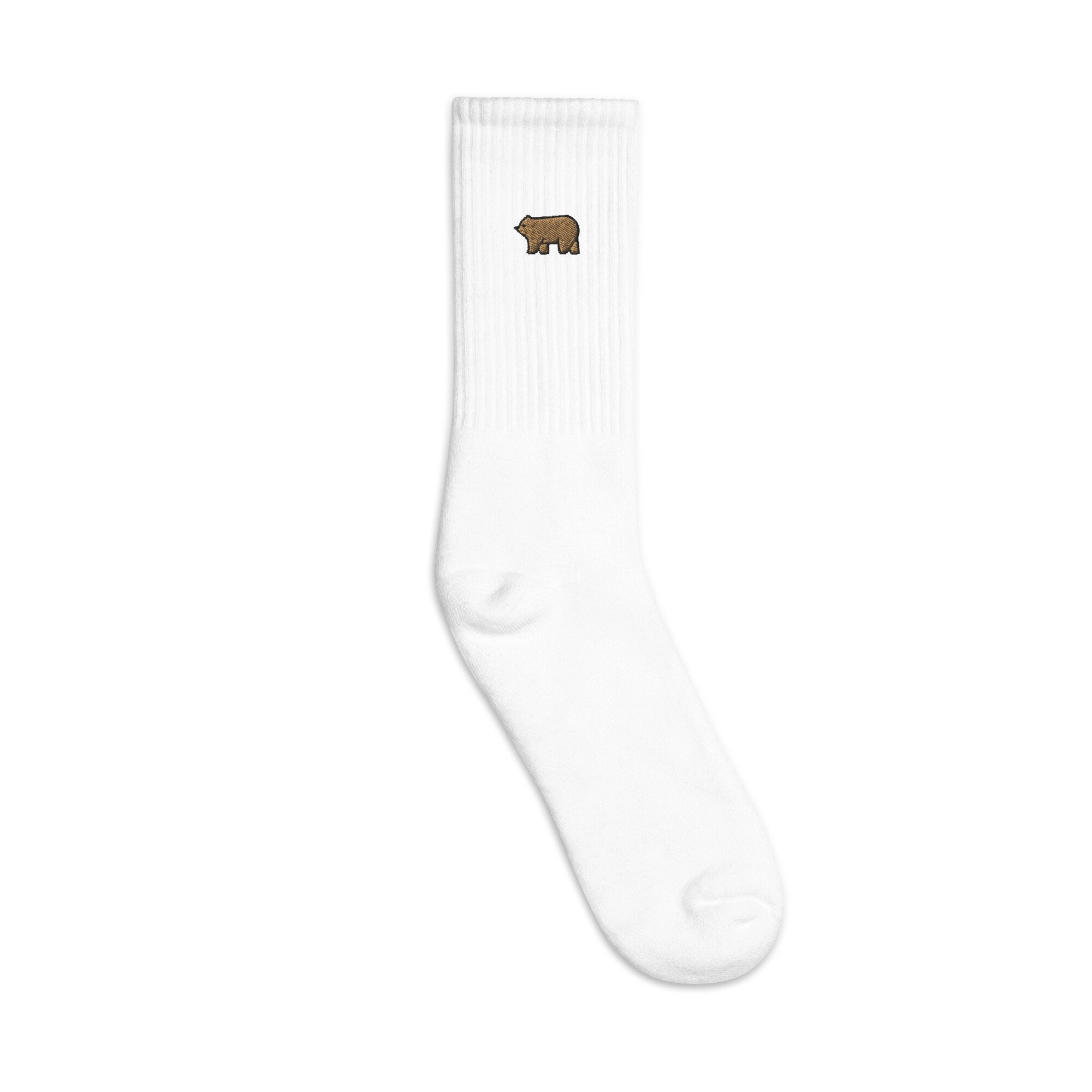 Bear Embroidered Socks, Premium Embroidered Socks, Long Socks Gift - Multiple Colors