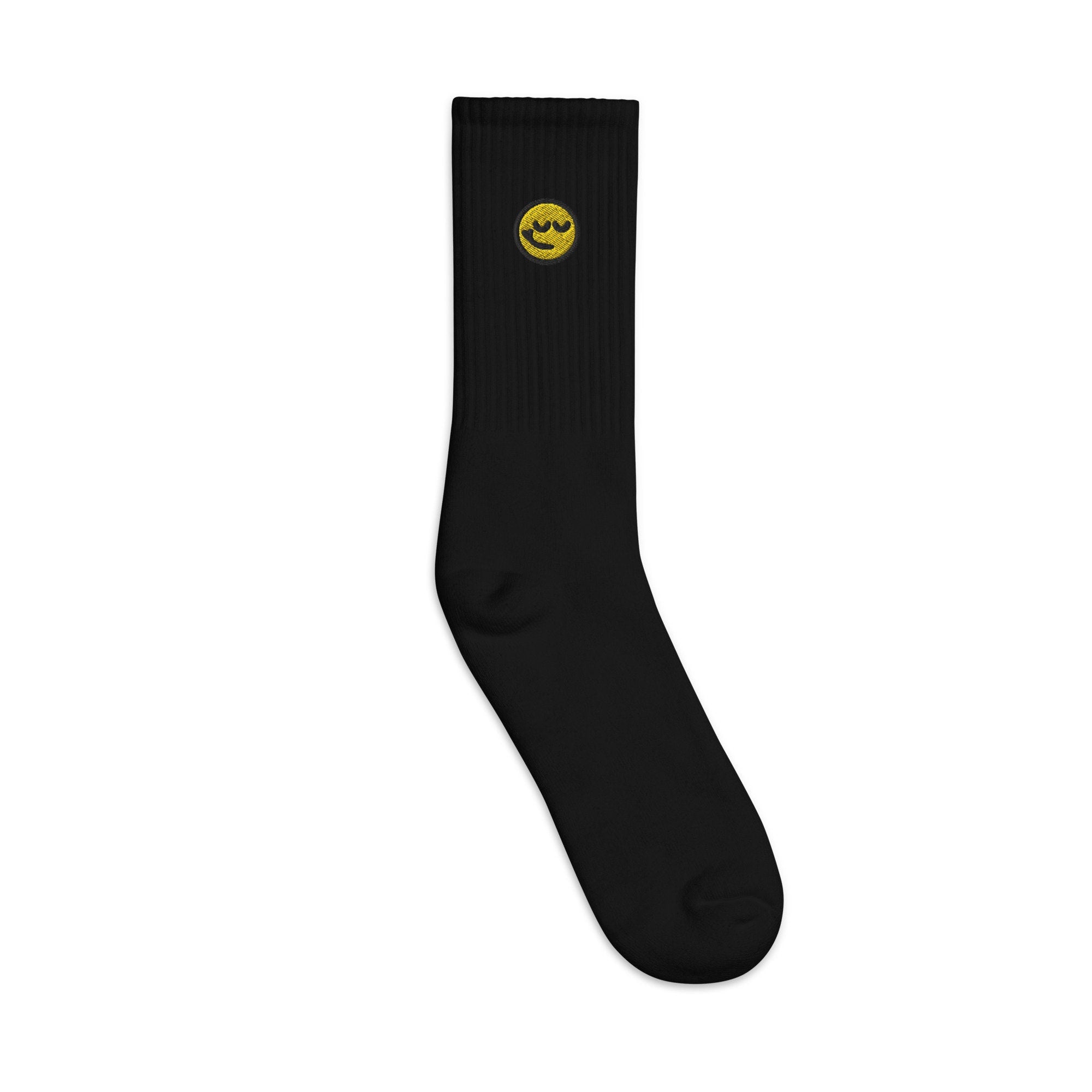 Smirk Emoji Embroidered Socks, Premium Embroidered Socks, Long Socks Gift - Multiple Colors