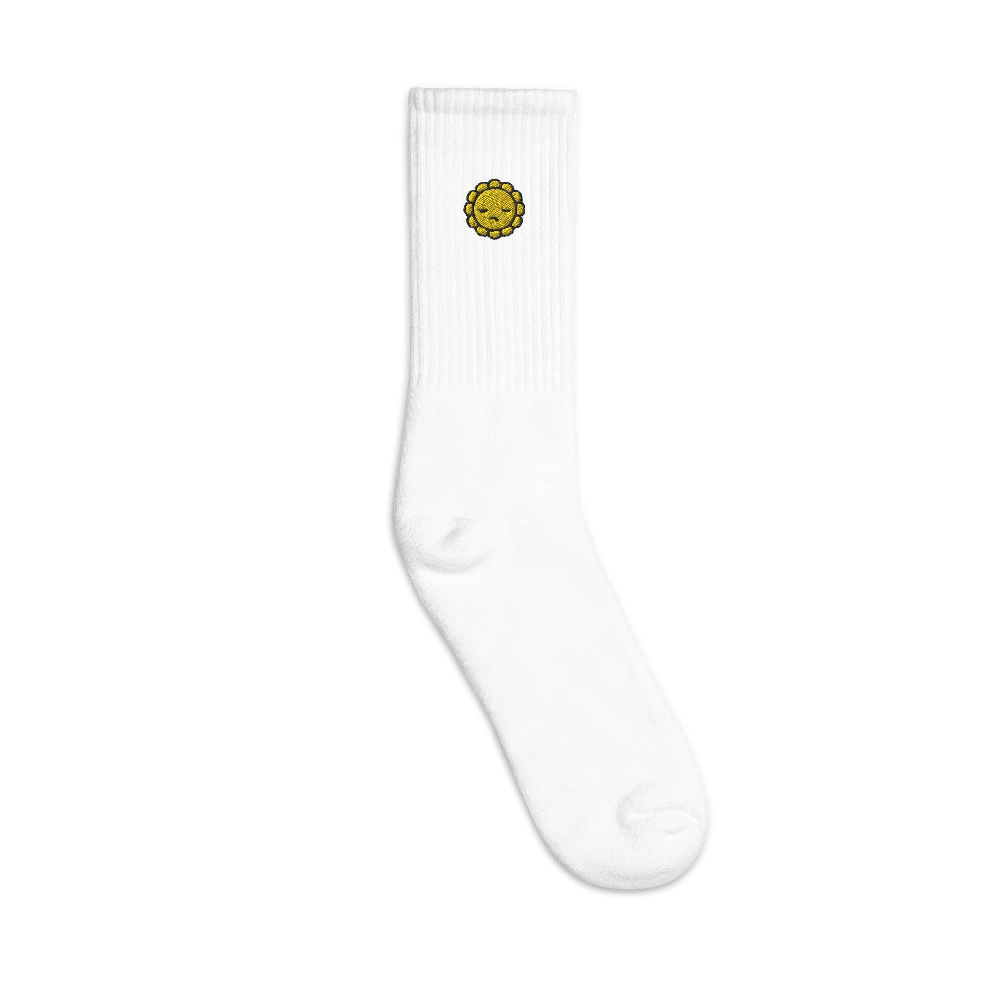 Sad Sun Embroidered Socks, Premium Embroidered Socks, Long Socks Gift - Multiple Colors