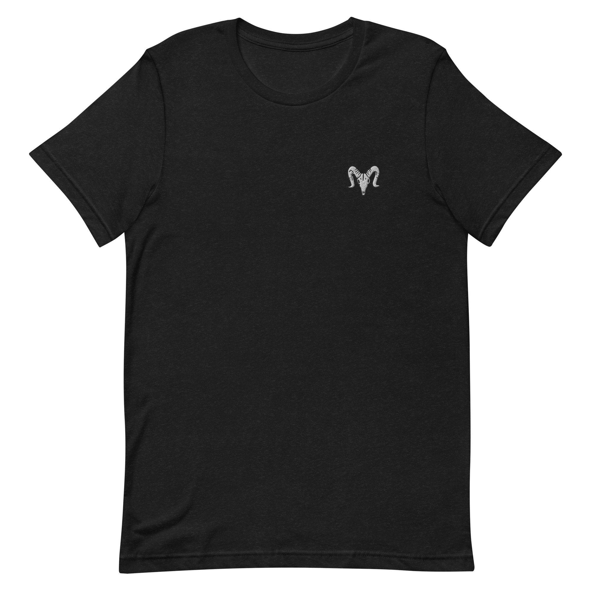 Sheep Skull Premium Men's T-Shirt, Embroidered Men's T-Shirt Gift for Boyfriend, Men's Short Sleeve Shirt - Multiple Colors