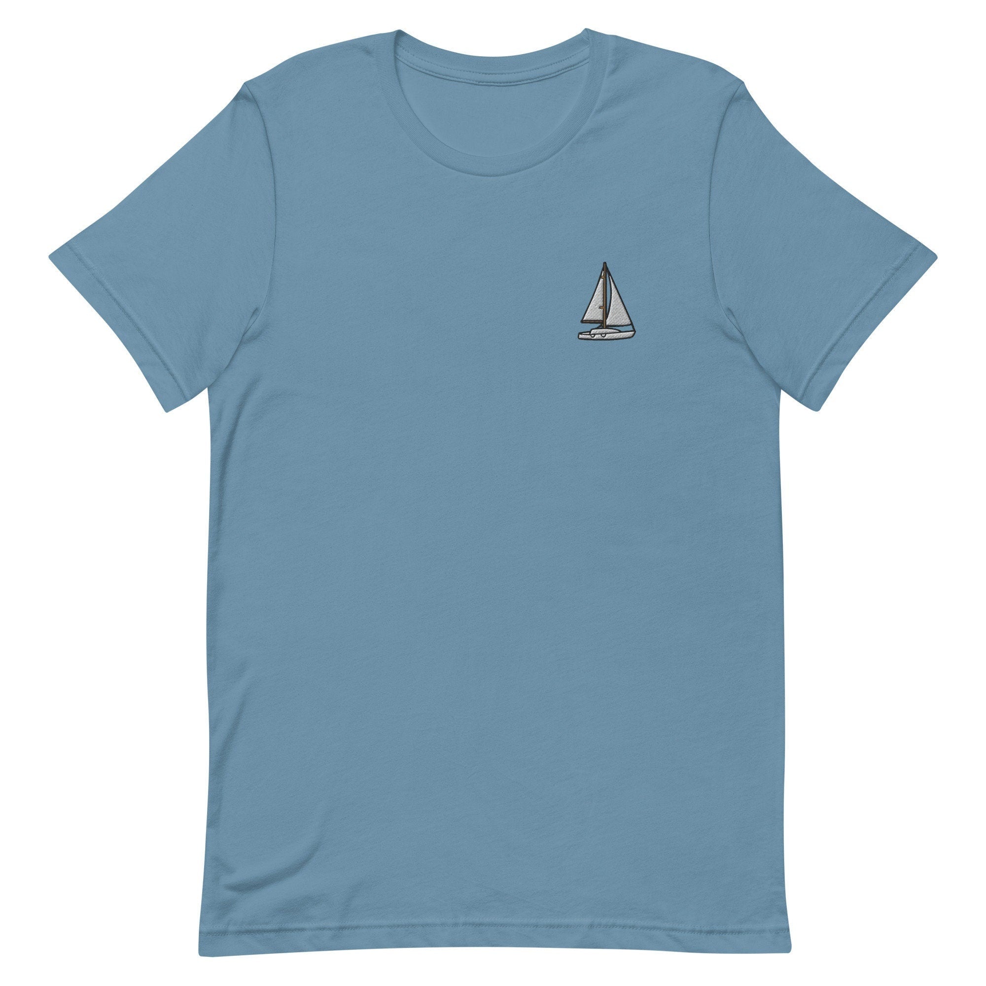 Sail Boat Premium Men's T-Shirt, Embroidered Men's T-Shirt Gift for Boyfriend, Men's Short Sleeve Shirt - Multiple Colors