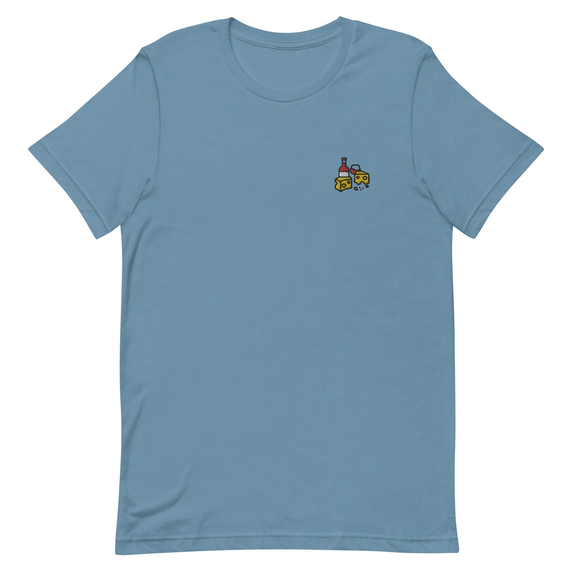 Wine and Cheese Premium Men's T-Shirt, Embroidered Men's T-Shirt Gift for Boyfriend, Men's Short Sleeve Shirt - Multiple Colors
