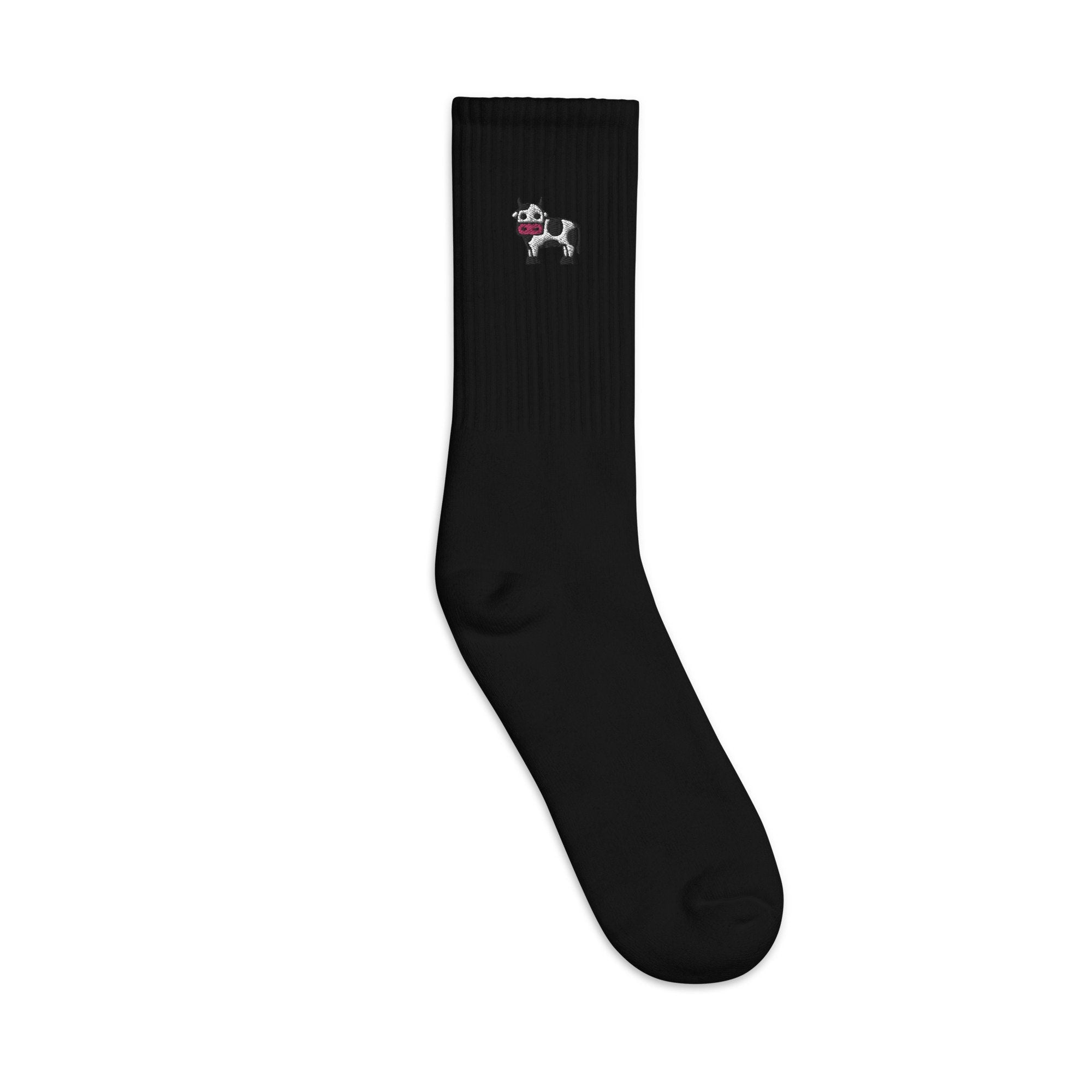 Cow Embroidered Socks, Premium Embroidered Socks, Long Socks Gift - Multiple Colors