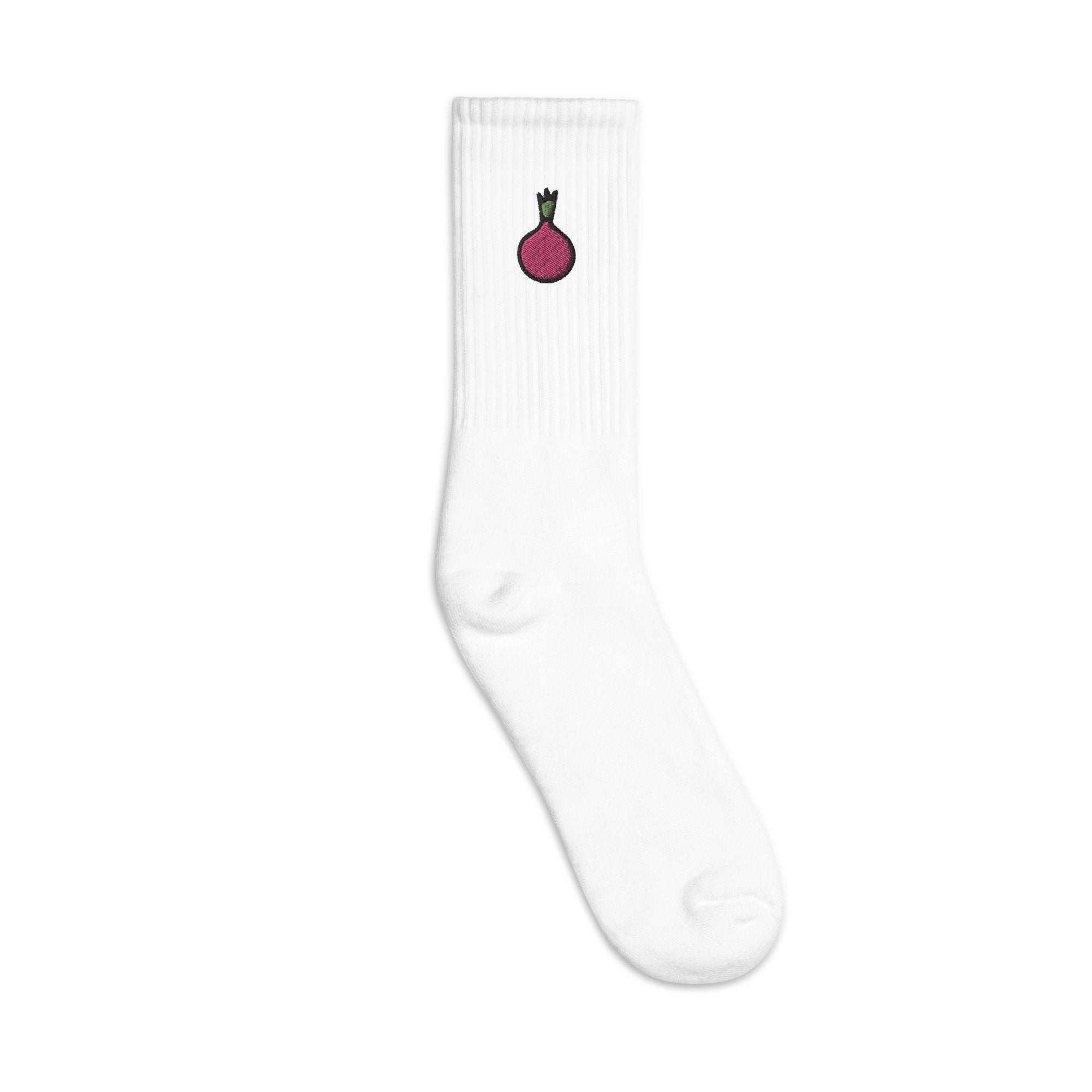 Onion Embroidered Socks, Premium Embroidered Socks, Long Socks Gift - Multiple Colors