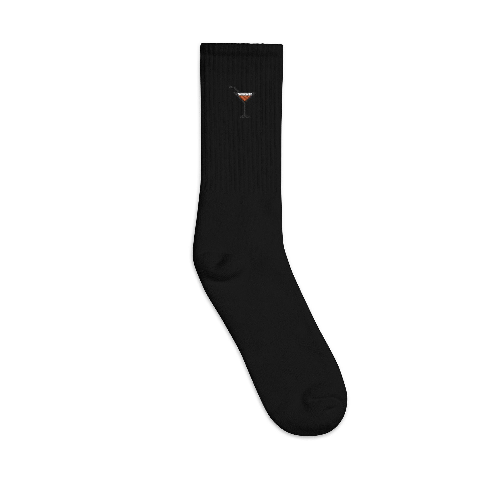 Martini Embroidered Socks, Premium Embroidered Socks, Long Socks Gift - Multiple Colors