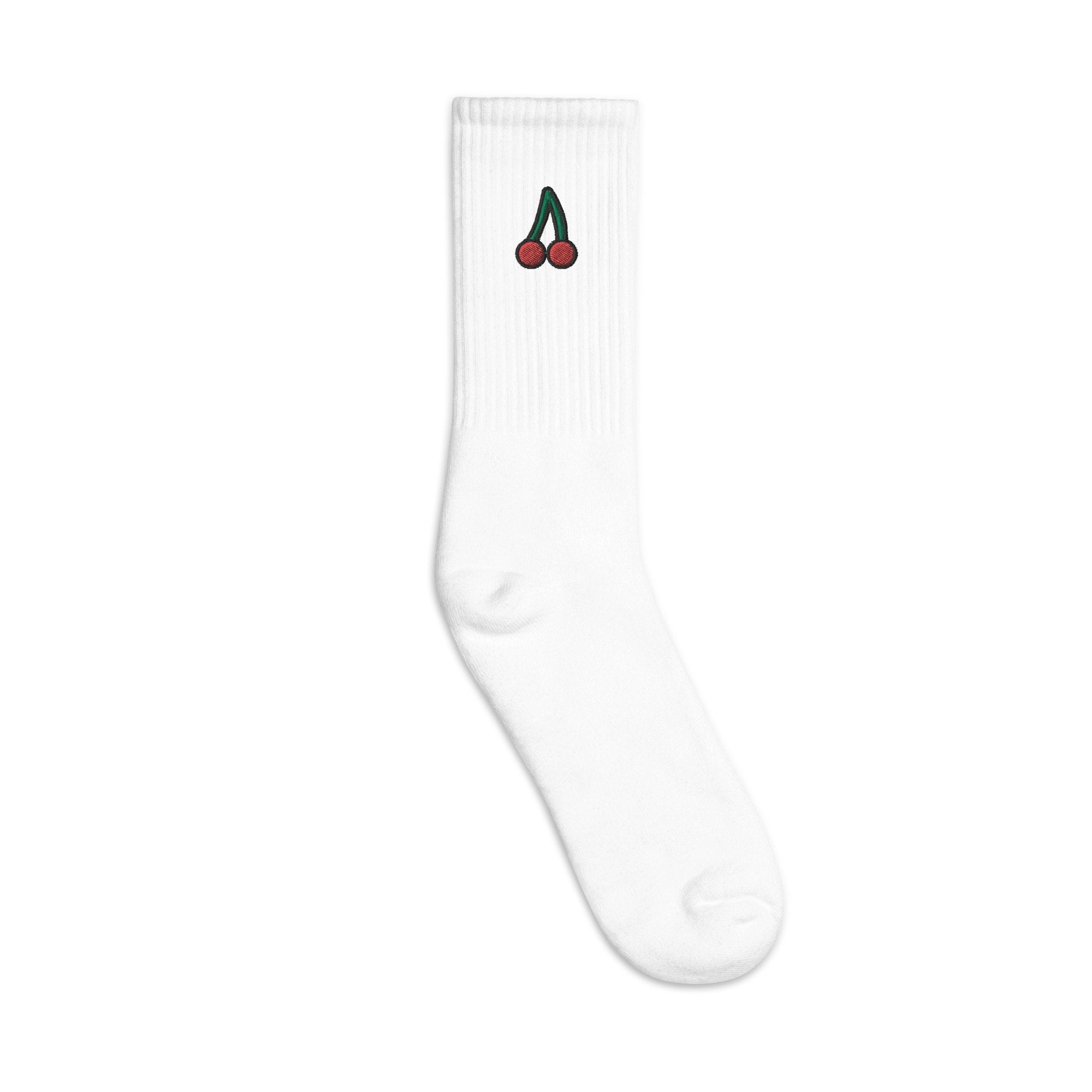 Cherry Embroidered Socks, Premium Embroidered Socks, Long Socks Gift - Multiple Colors